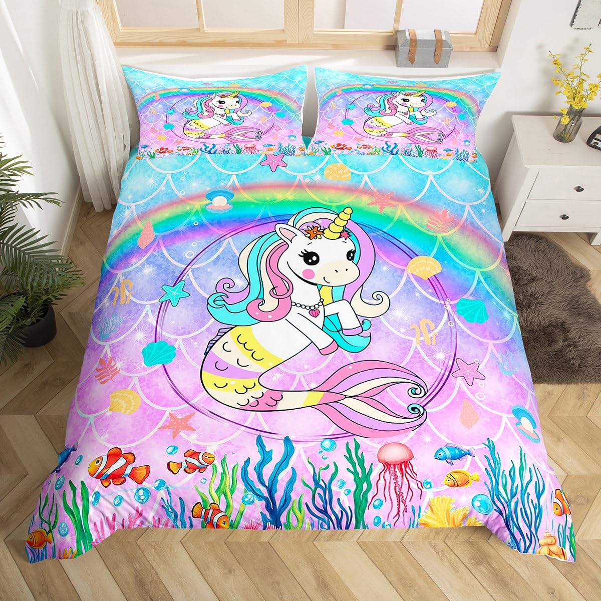 Lit licorne violet pour chambre de femme sans froissement avec housse de couette douce