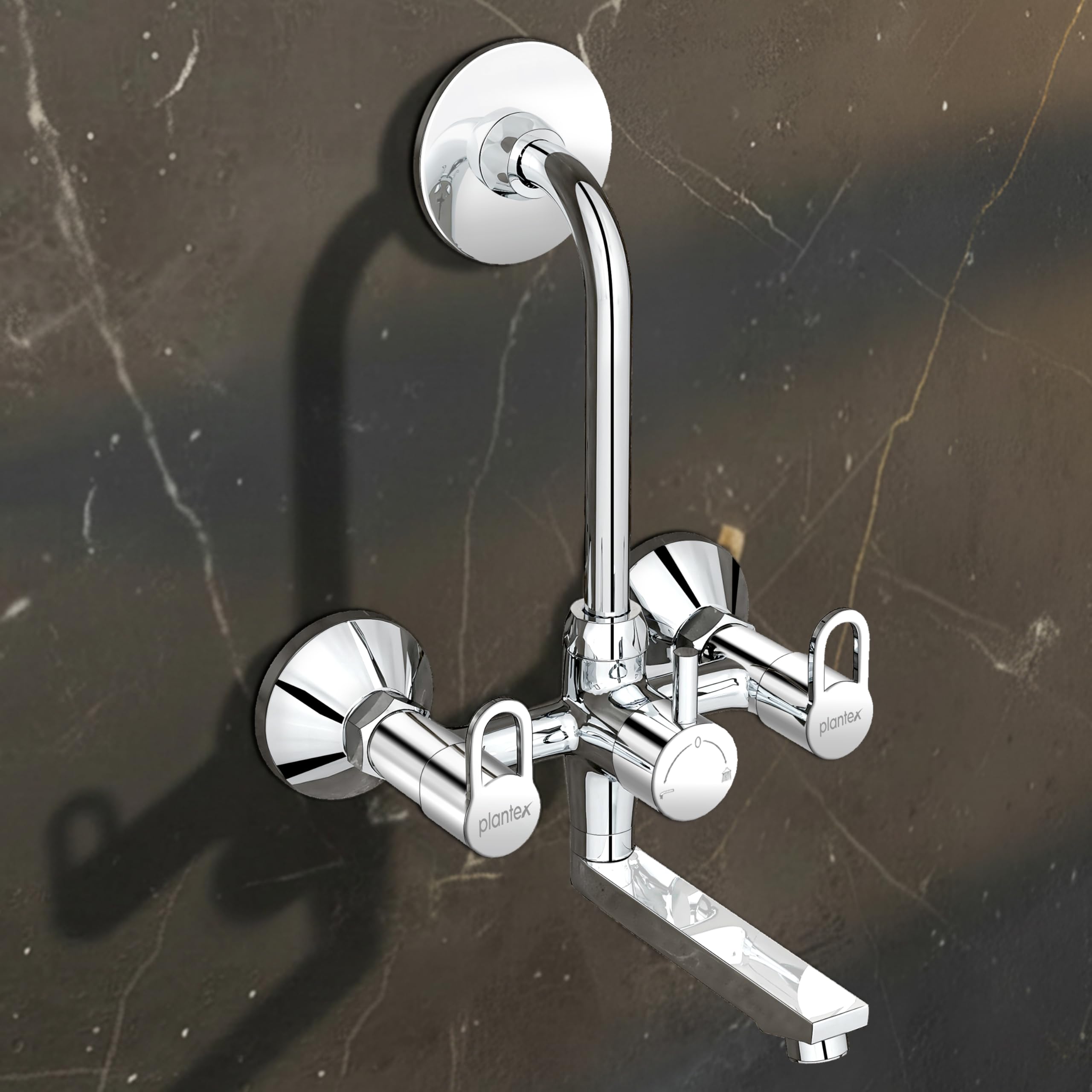 Plantex Pure Brass 2-in-1 Wall Mixer with Brass Wall Flange & Teflon Tape/Mixer Tap for Bathroom with Overhead Shower Provision and Long Bend Pipe/Water Tap/Taps for Bathroom-(Flip, Chrome)