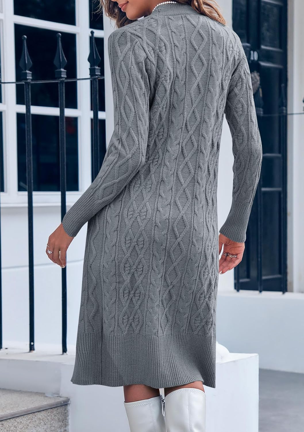 Danedvi Women's Long Cardigans Long Sleeve Cable Knit Button Down Open Front Chunky Knit Sweaters Coats with Pockets - Image 4