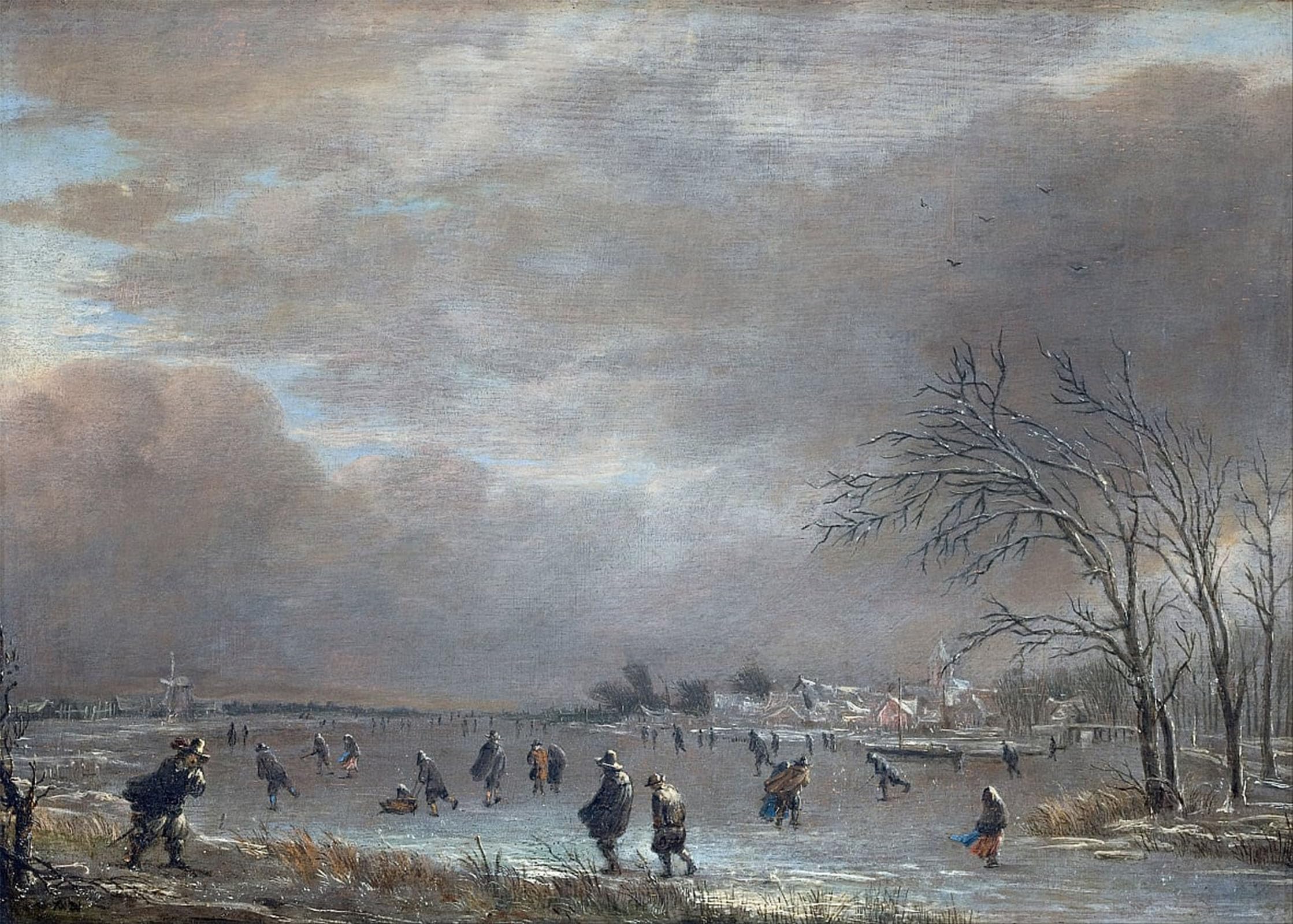 POSTERIIk Famous Animal Posters Vintage Picture Winter Landscape with Skaters on a River by Aert Van Der Neer Modern Wall Decor for Home Decor 60x90cm