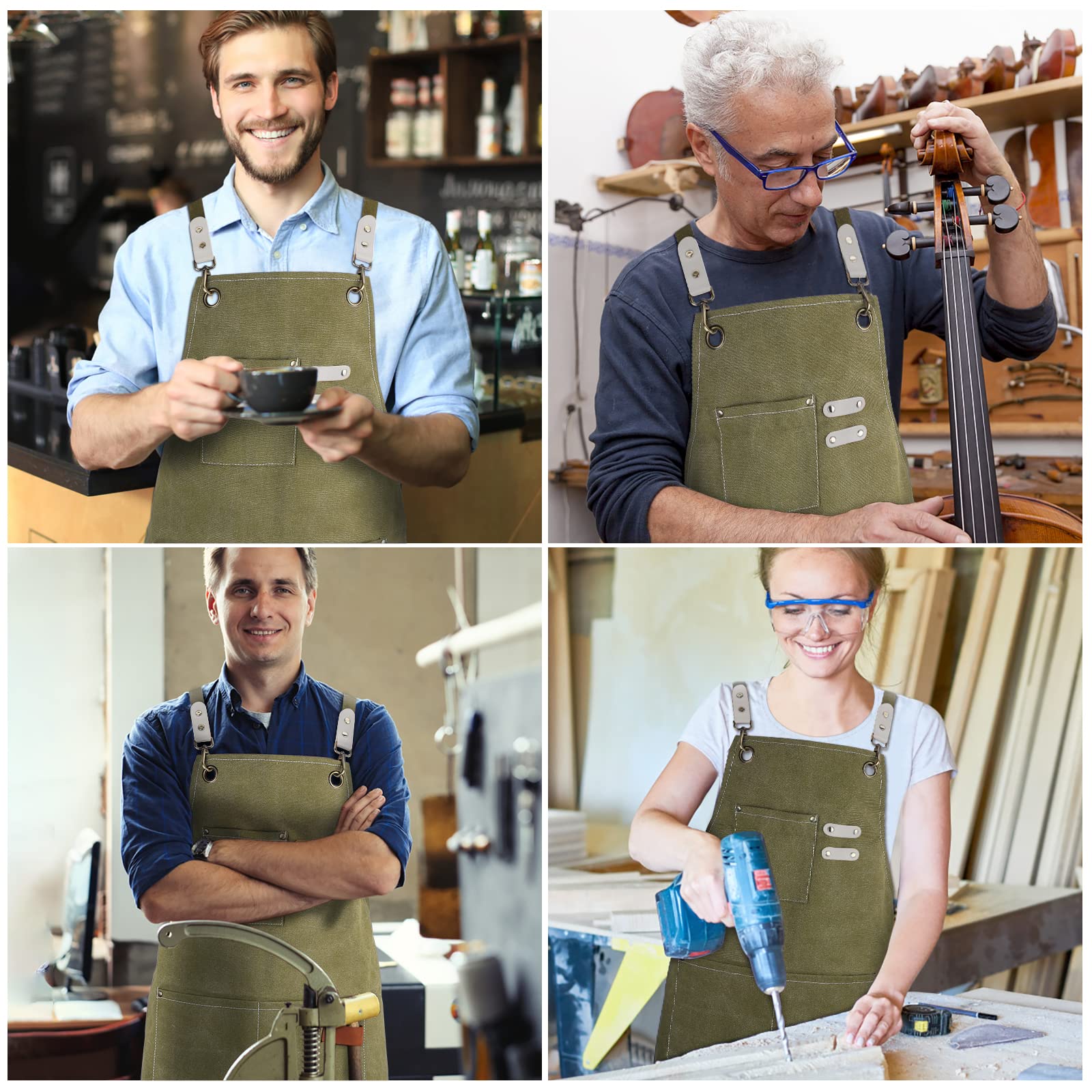 Grembiule da Lavoro - Grembiule da Saldatura con Tasche per Attrezzi Cinghie Incrociate Regolabili sul Retro Indumenti Protettivi per Uomo e Donna Perfetto per Giardino,Cucina,Garage (Verde) 78*57cm
