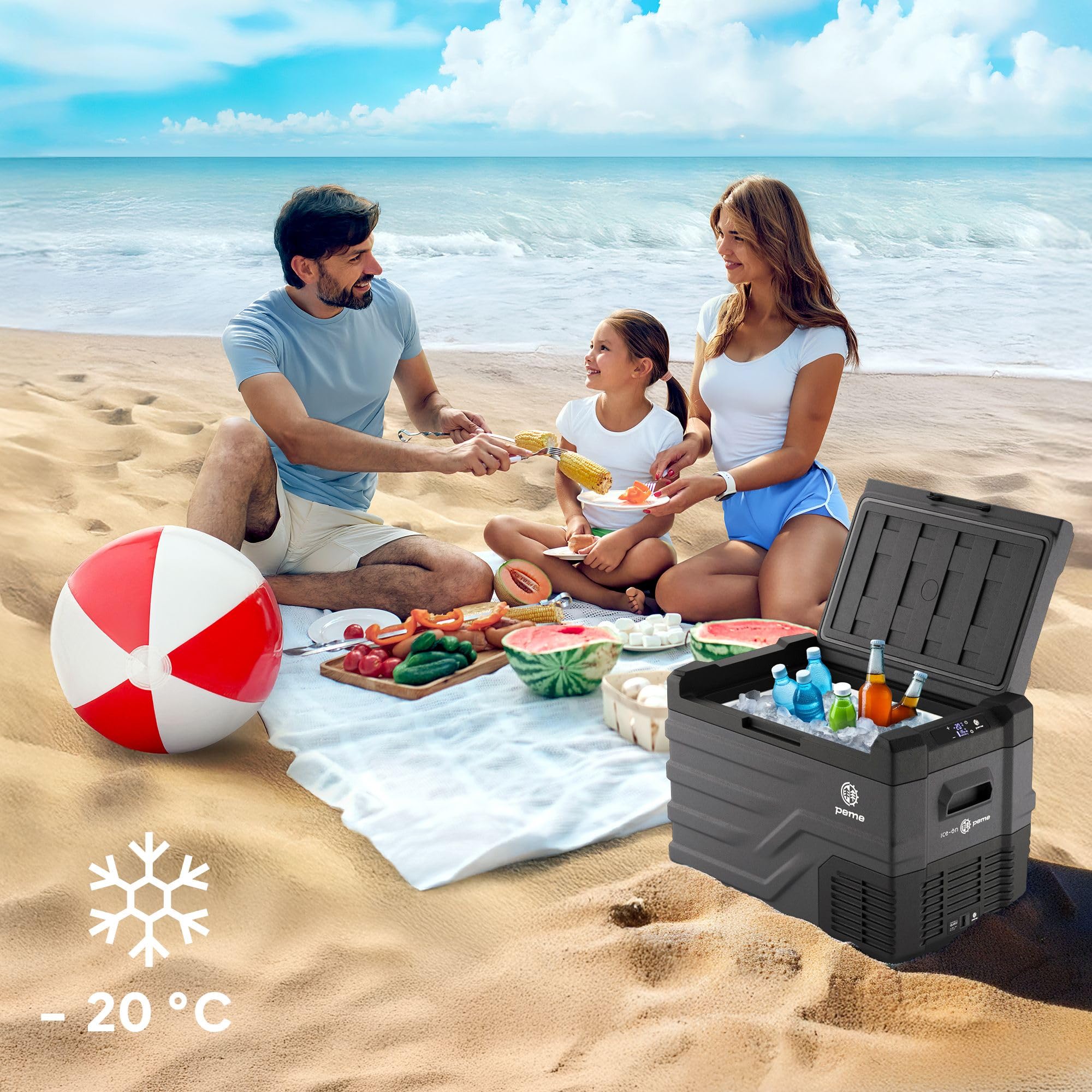 Peme Kühlbox Auto Kompressor Elektrisch Camping Kühlschrank Tragbar 35,3L 12V 24V 220-240V LCD Display