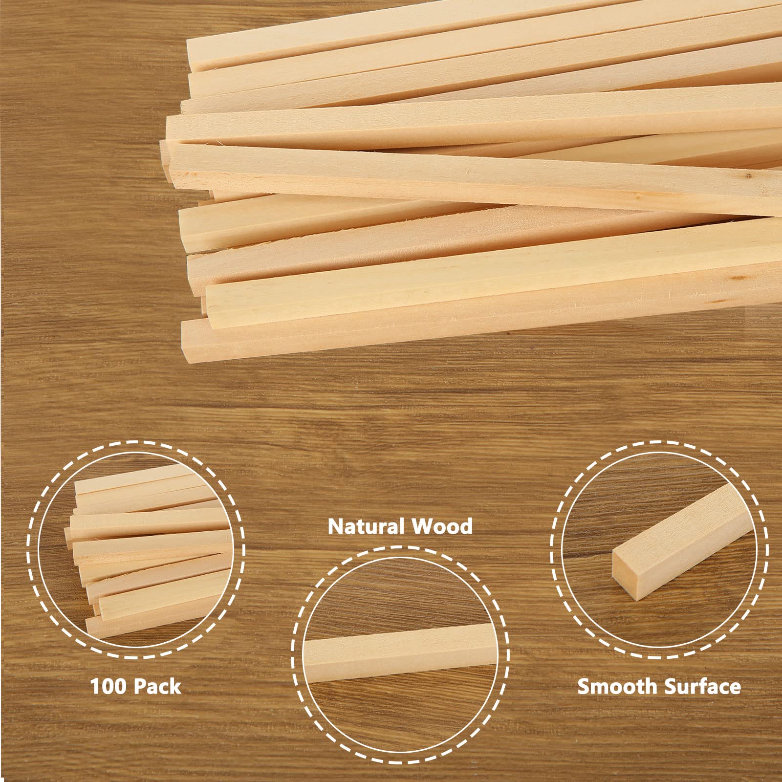 YAYODS 100Pcs Square Wooden Sticks 10mm, Unfinished Square Dowel Rods, Natural Basswood Craft Sticks, Wooden Sticks for Craft DIY Carving Molding, (250mmx10mmx10mm) - Image 3