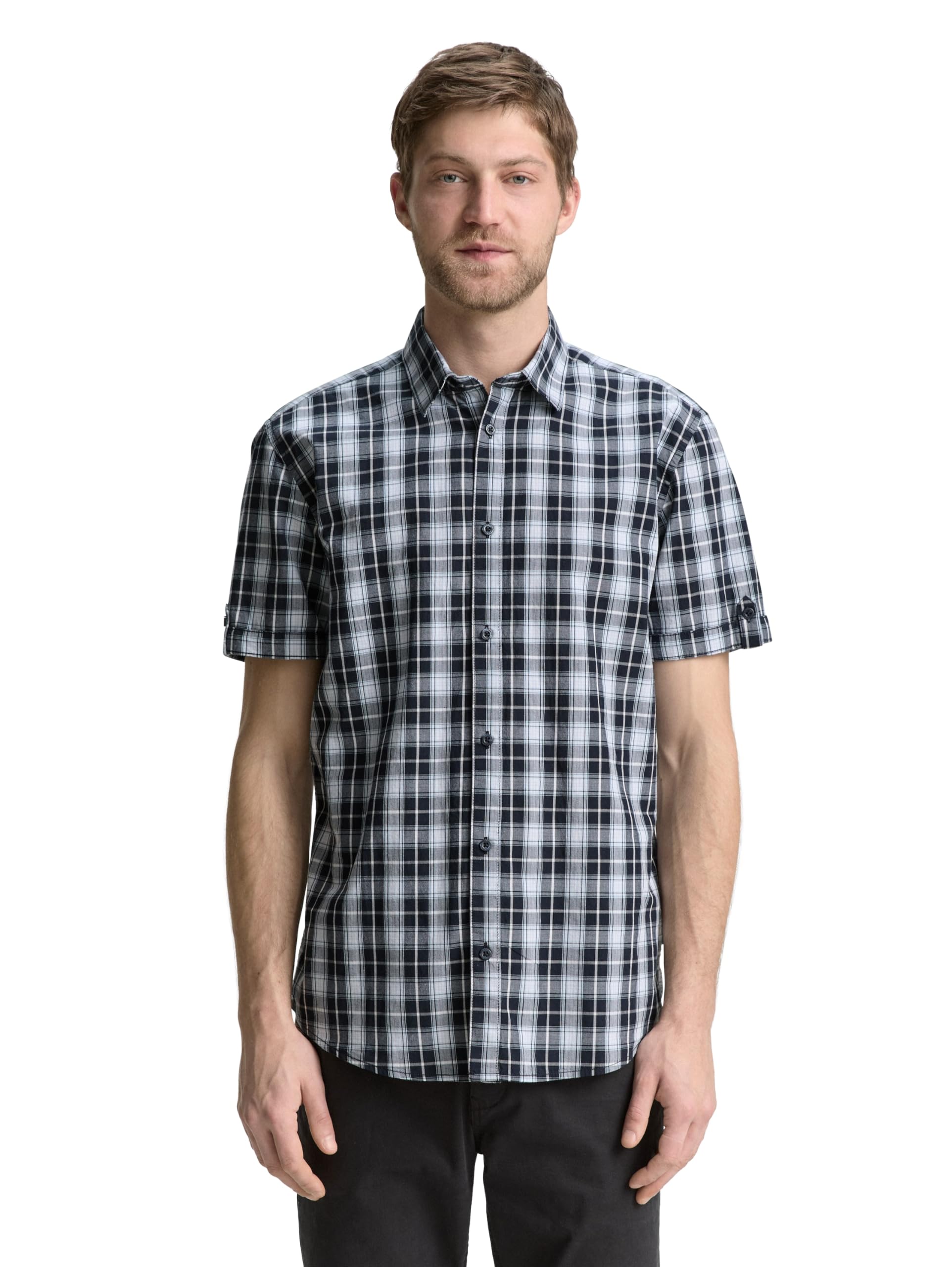 TOM TAILOR Herren Regular Fit Kurzarmhemd mit Karomuster