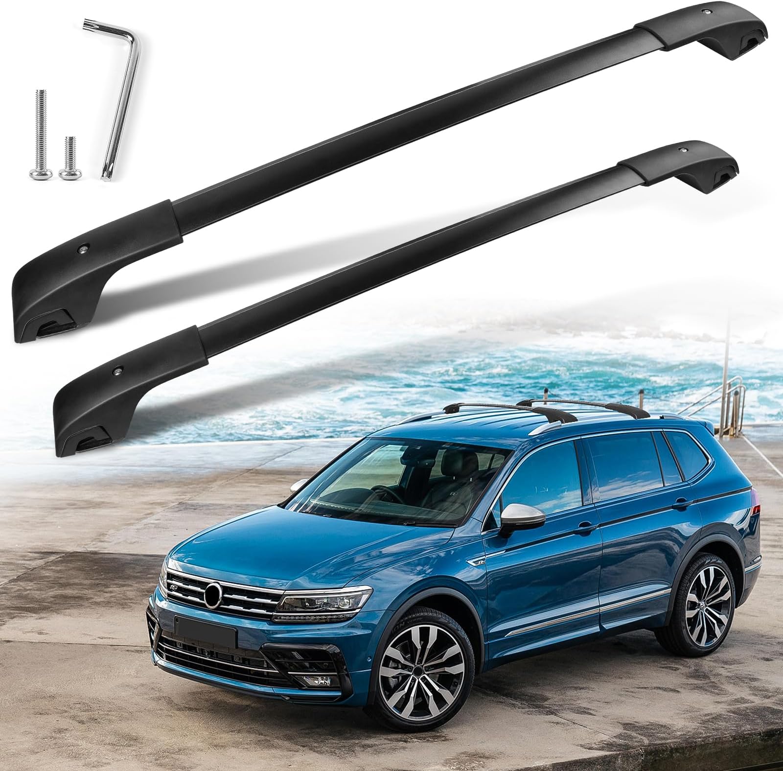 Roof Rack Cross Bars for 2018 2019 2020 2021 2022 2023 Volkswagen Tiguan and 2022 2023 Taos, Aluminum Roof Cargo Carrier Crossbars，Anti-Corrosion Aluminum,Black 1Pair.