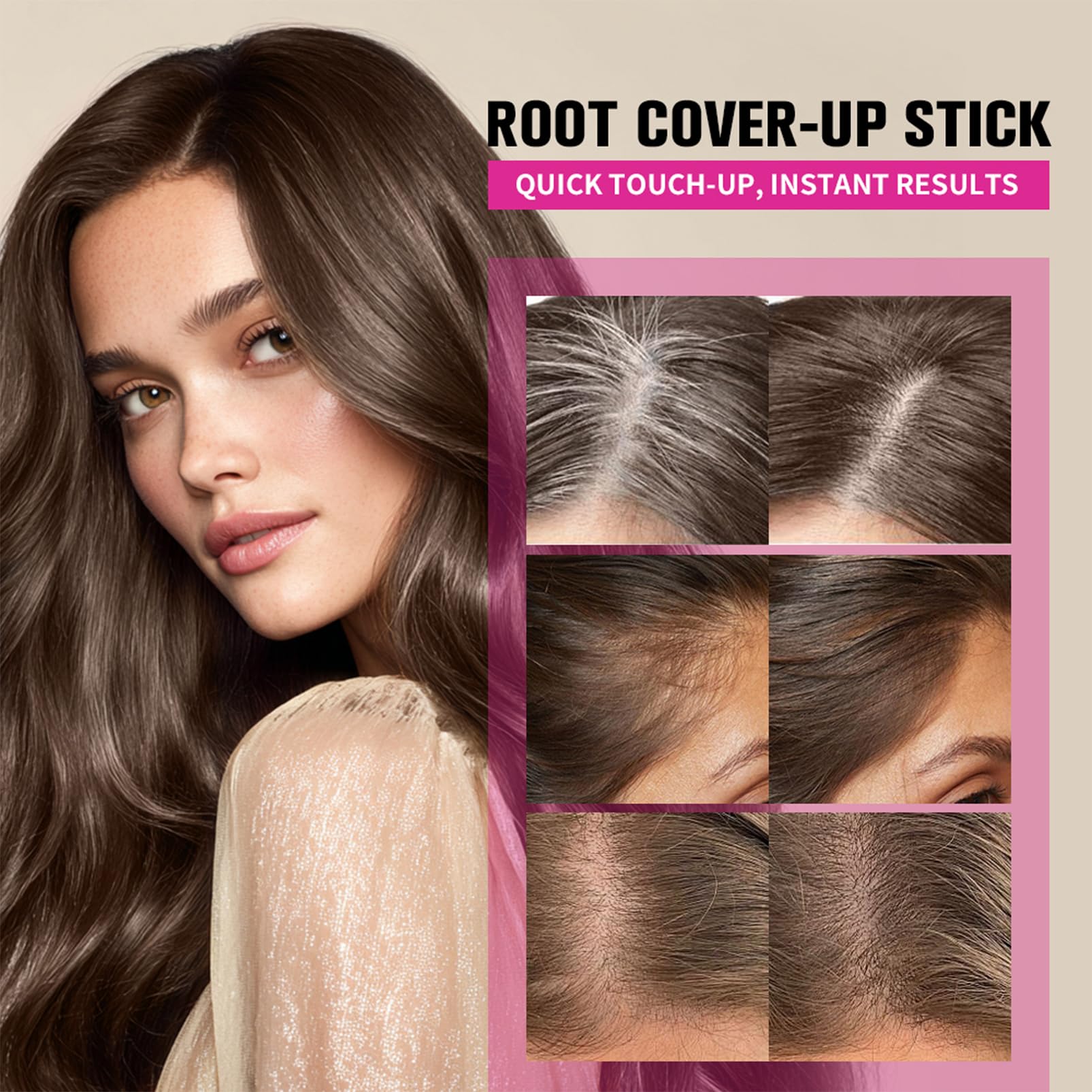 Root Cover Up Stick 2 w 1, natychmiastowe pokrycie siwych włosów, kolor brązowy, korektor do linii włosów, wodoodporna farba do włosów, korzenie i boki, łatwe zastosowanie