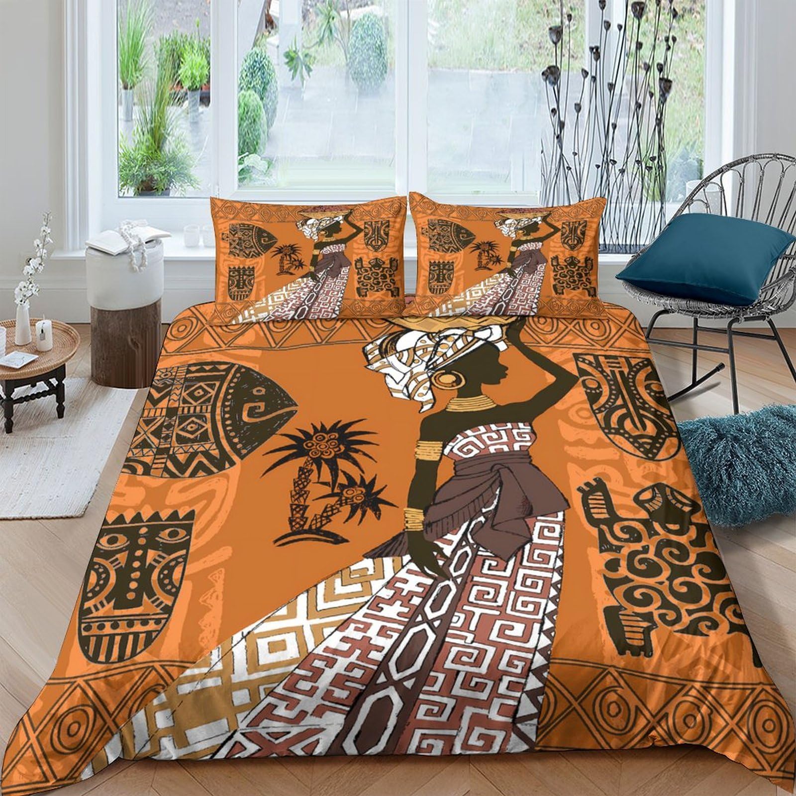 Ctjqhvkz Style-6 3D Printed African Tribal Art Fitted Sheet Microfiber Orange Brown Mattress Cover For Bedroom Guest Room Decor Single（135X200cm）