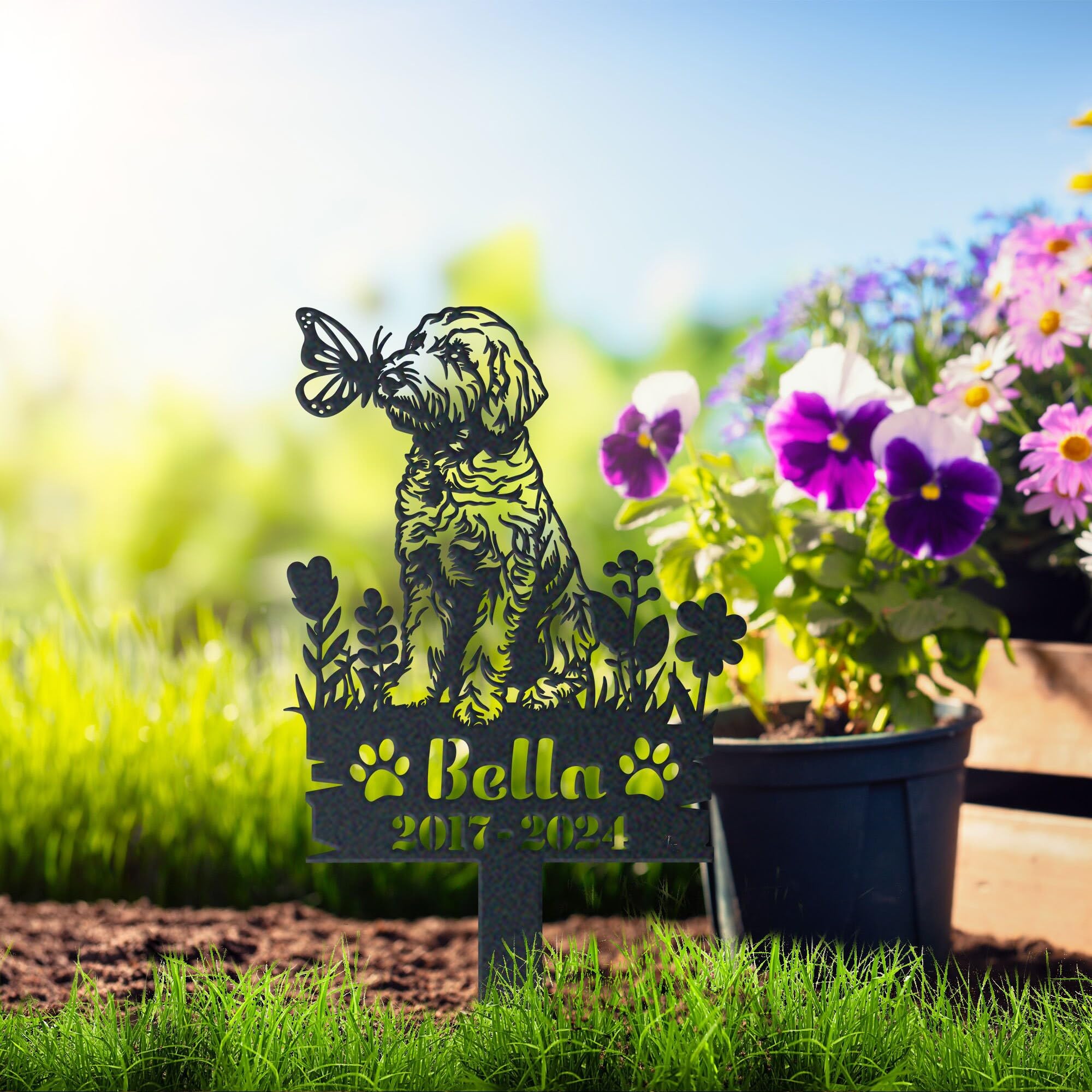 WEIYALIY Personalised Dog Memorial Gift, Labradoodle Dog Memorial Plaques, Metal Garden Decor, Custom Name Sign, Pet Grave Marker for Dogs, Headstone, Pet Bereavement Gifts, Remembrance Plaque
