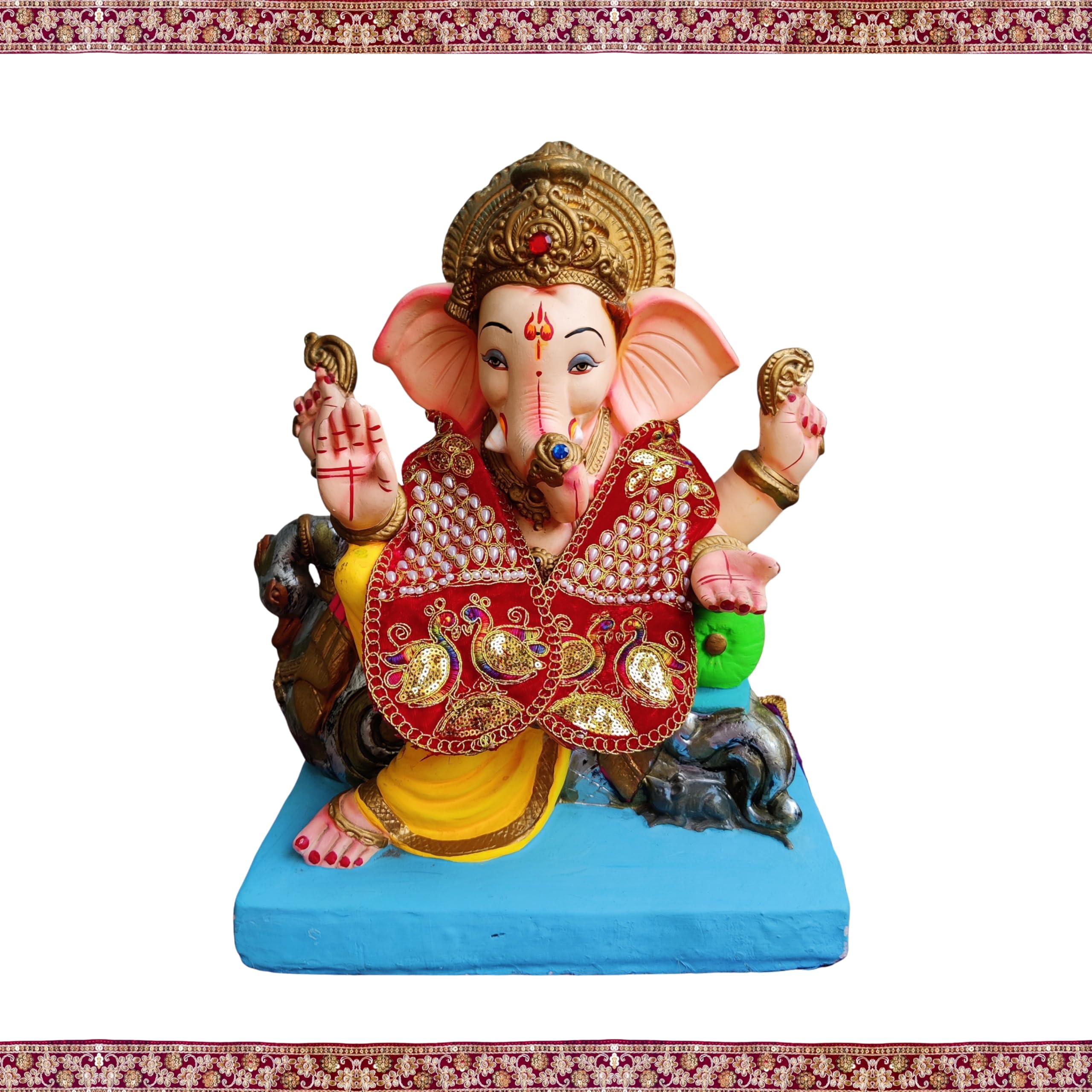 PUNYATVA Ganpati Shela with Moti Design (Red), Khes, Patka, Uparna Vastra for Gauri Ganpati, Ganesh Chaturthi, Varalakshmi Vratam, Navratri, Durga Puja, Decoration Accessories for Idols, God Dress 3