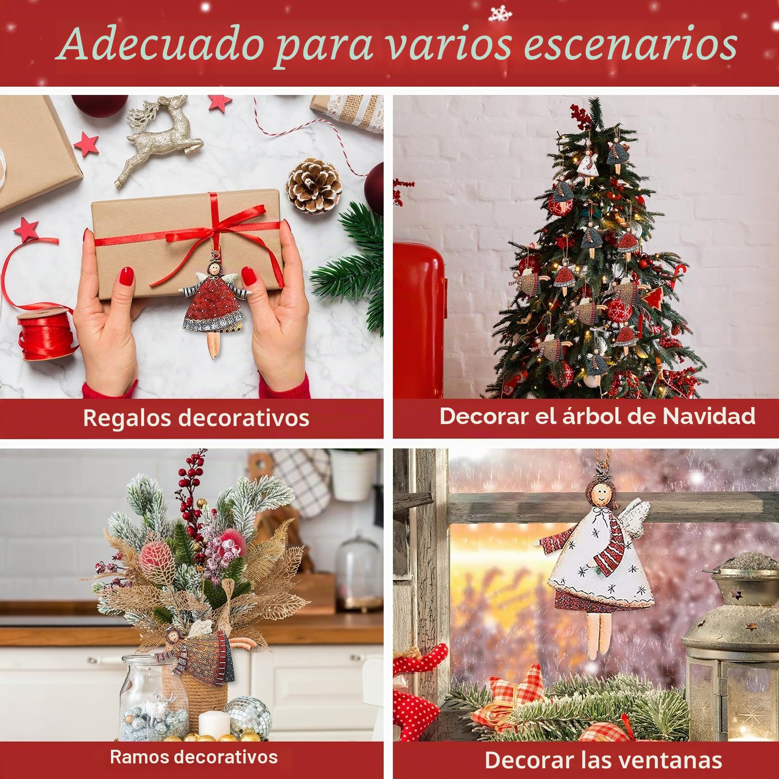 Adornos Árbol Navidad de Madera Ángeles 20 Piezas Decoración Colgante Hogar