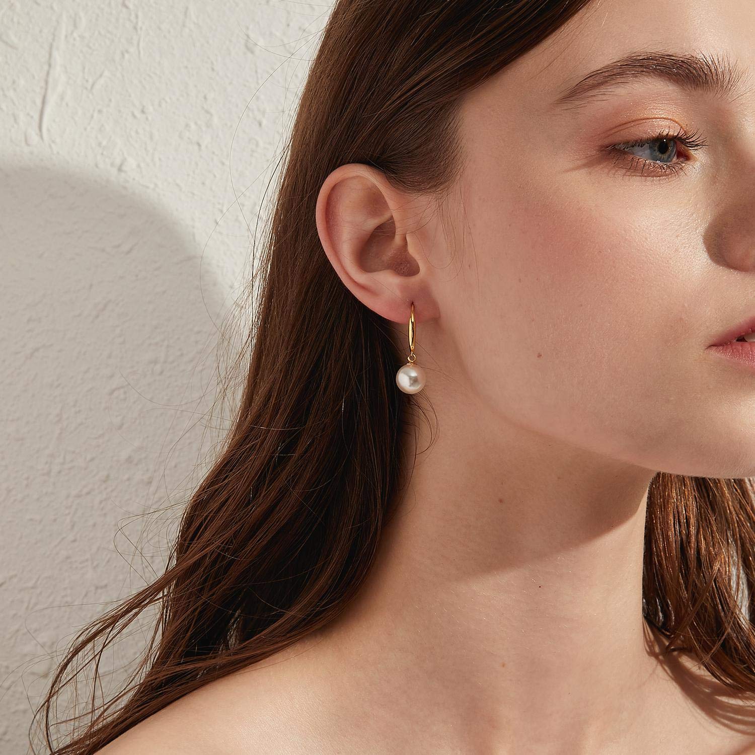 jiamiaoi 18Kt Weißgold plattiert Perlenohrringe Silber 925 Hängend, Perlen Ohrringe Damen Perlen Ohrhänger, Creolen mit Perle 8mm-10mm