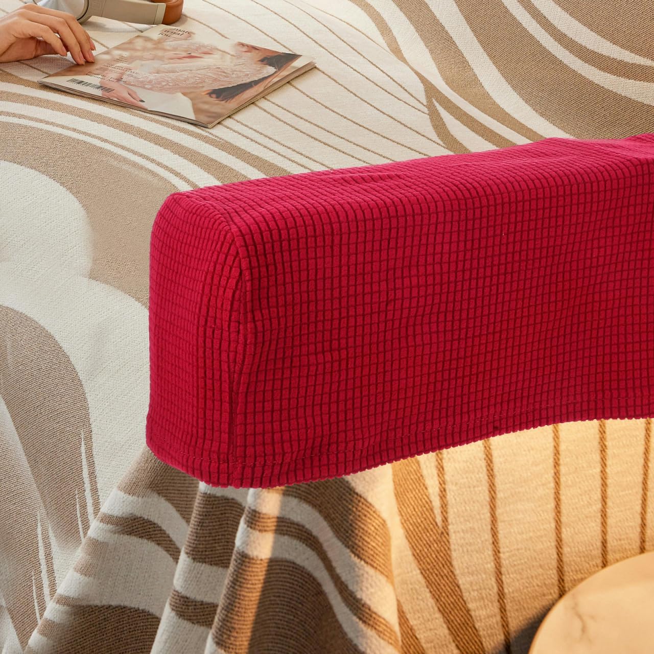FOMIYES Elastic Armrest Covers for Sofa - 4Pcs Stretchy Furniture Protectors for Home Office and Shop - Comfortable Polyester Slipcovers with Unique Weaving Technology