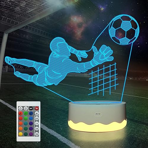 Attivolife Lámpara óptica 3D de fútbol, luz nocturna LED de ilusión de portero con control remoto de 16 colores cambiantes, la mejor decoración de