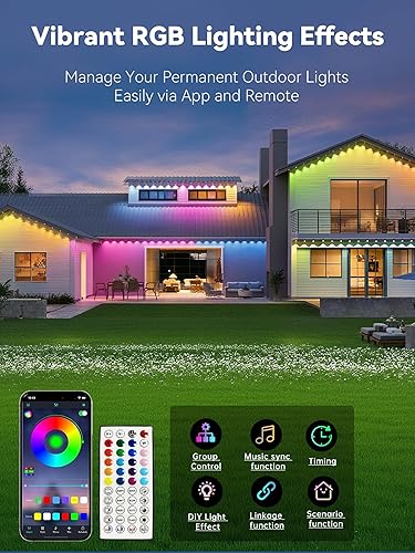Miniatura 8 de Luces RGB permanentes para exteriores, IP67 impermeables, luces LED con aplicación inteligente y control remoto, modos de escena de bricolaje,