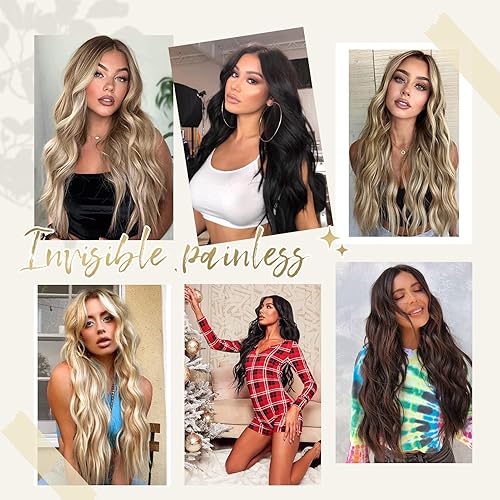 Miniatura 4 de NANNAN Extensiones de cabello con alambre invisible de color castaño castaño con diadema de 20 pulgadas, tamaño ajustable, 4 clips de seguridad,