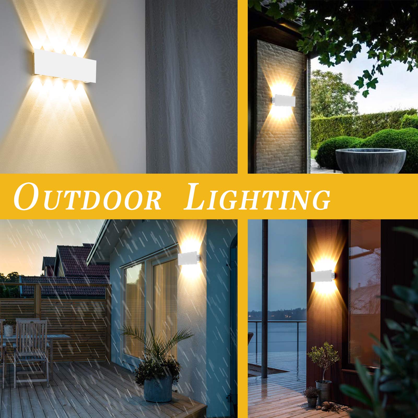 BELLALICHT Led-wandlamp voor binnen, up-down, warmwit, 12 W, waterdicht, IP65, aluminium, moderne lamp, wandverlichting voor woonkamer, slaapkamer, hal, trappenhuis, badkamer, wit