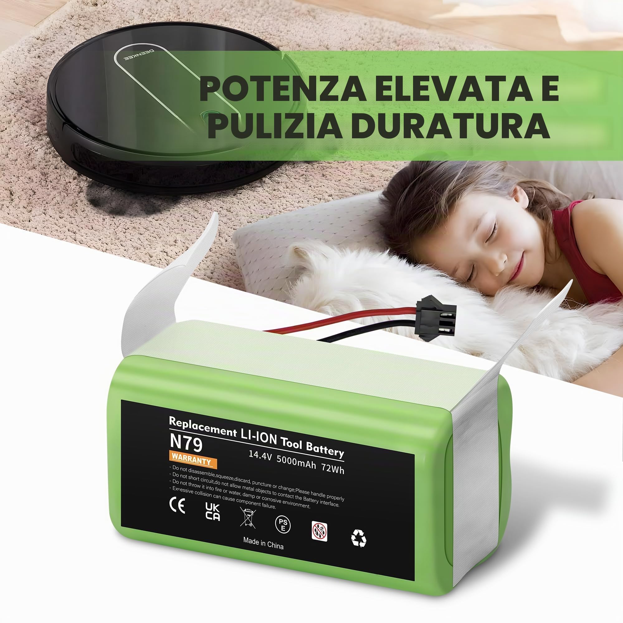 14,4V 5000mAh Batteria Ricambio per IKHOS Netbot S14 S15, Eufy RoboVac 11 11S 15C 15C MAX 15T 30 30C 30 MAX 35C, Ecovacs Deebot N79 DN622 N79S Conga 990 1090 1790 1990