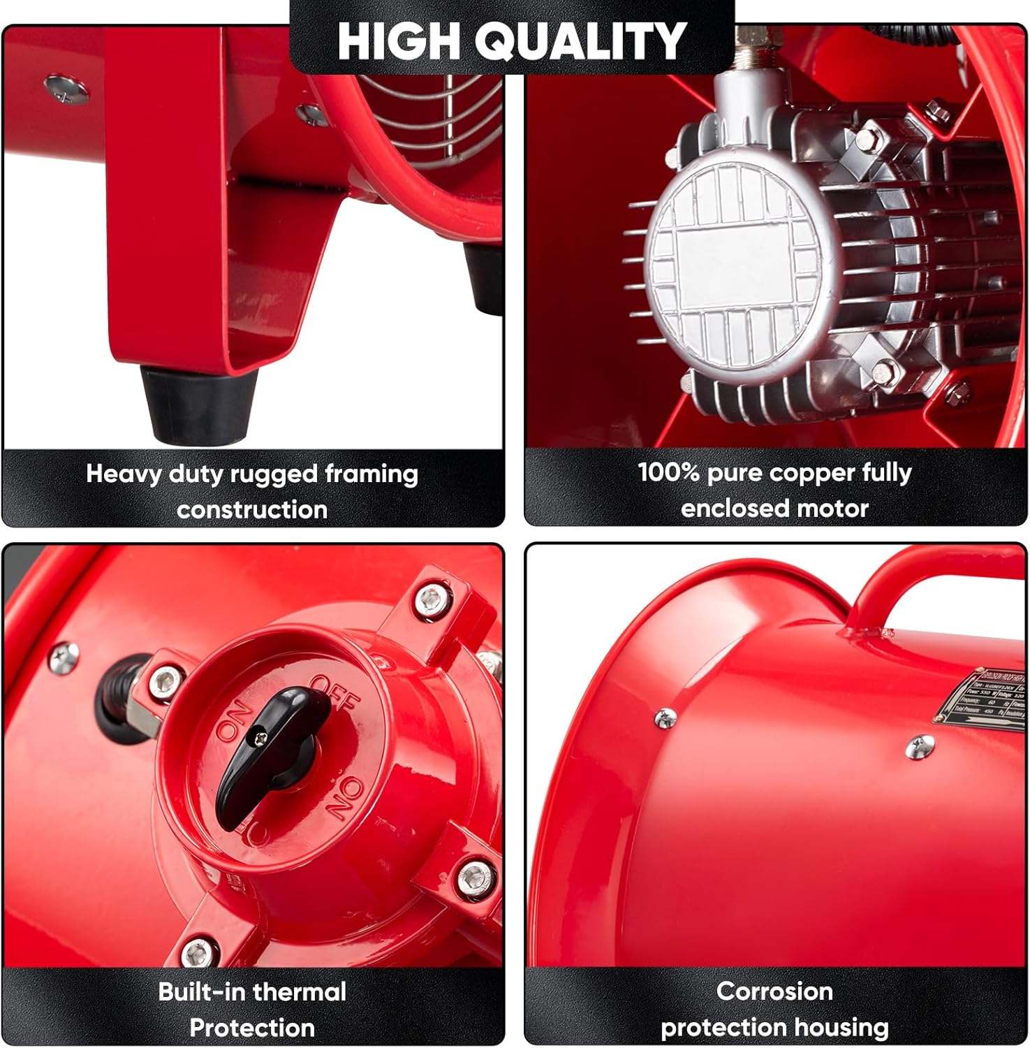 iLiving - ILG8EF12EX Explosion Proof Utility High Velocity Blower, Fume Extractor, Portable Exhaust and Ventilator Fan, Air Ventilation with 2720 CFM, 3300 RPM (12 Inch)
