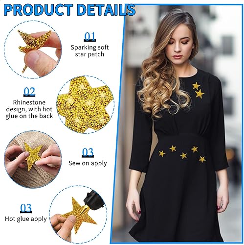 Miniatura 3 de 37 parches para planchar con estrellas de 6 tamaños, apliques de diamantes de imitación de estrella, parches adhesivos para planchar con diamantes