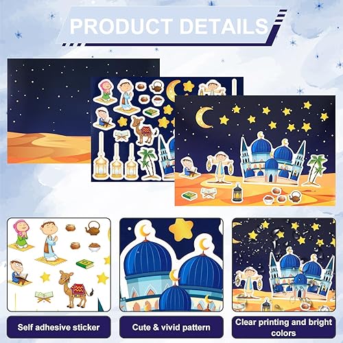 Miniatura 4 de 24 calcomanías de Eid Mubarak y tableros de tarjetas de escena, calcomanías islámicas, calcomanías de Ramadán Mubarak, kits de manualidades de Eid