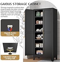 Vista 5 de Armario alto de almacenamiento de 75.2 pulgadas, gabinetes de despensa con 2 puertas y 5 estantes ajustables, gabinete de cocina negro, gabinetes