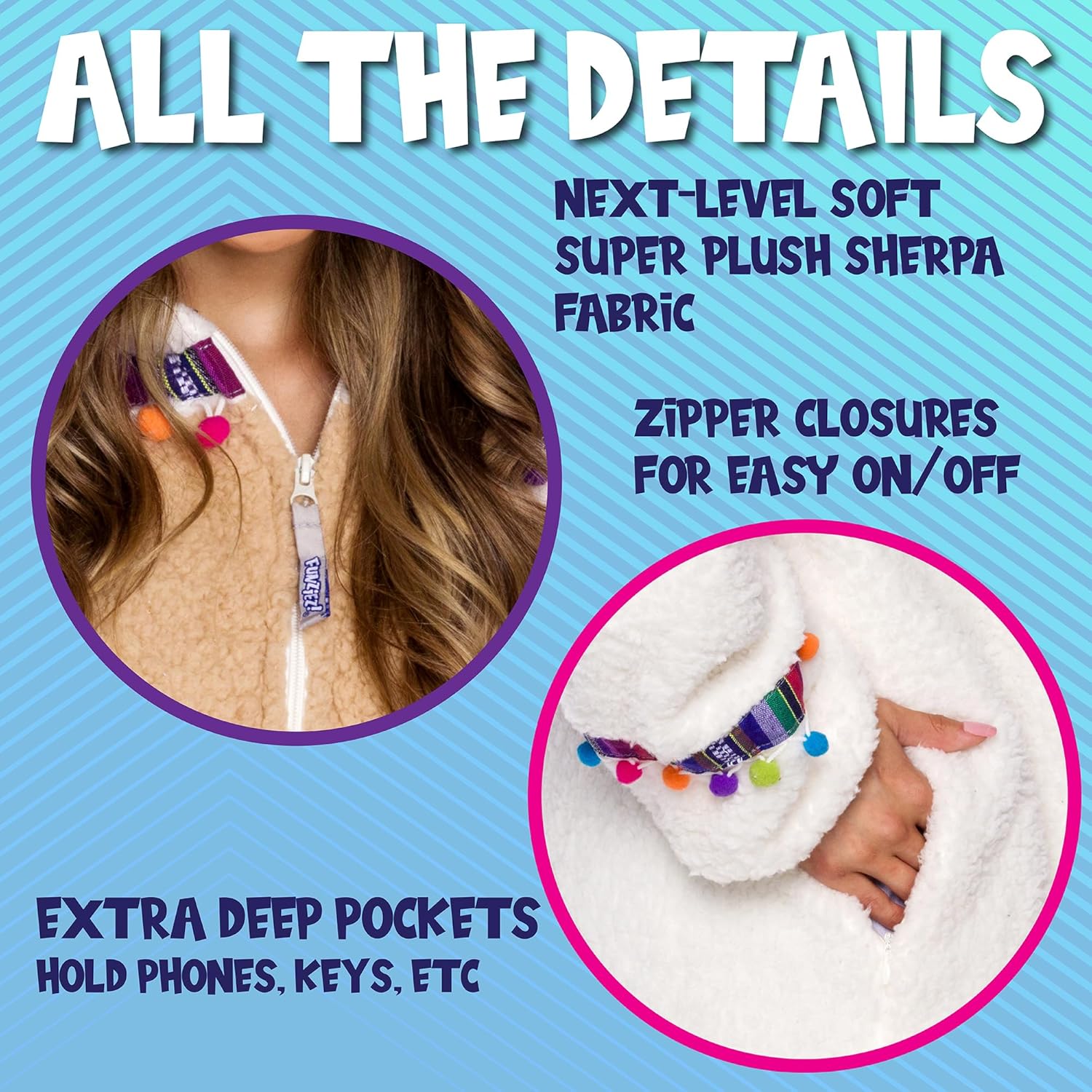 Funziez! Slim Fit Sherpa Adult Onesie - Animal Halloween Costume - Plush One Piece Cosplay Suit for Women and Men - Image 3