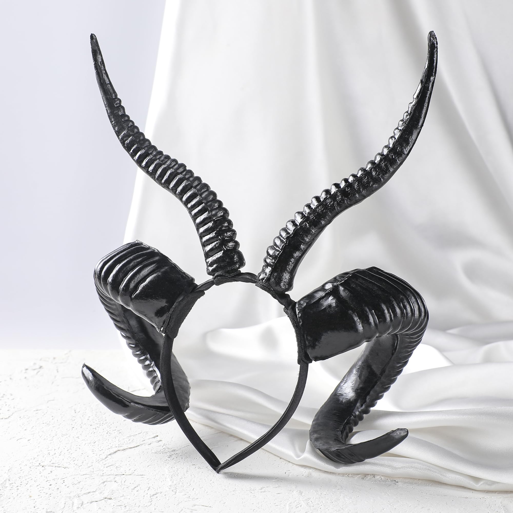 MOSTORY Schaf Teufelshörner Haar Stirnband für Karneval, Schwarz Widder Ziege Horns Kopfbedeckung für Renaissance Wikinger Party Cosplay
