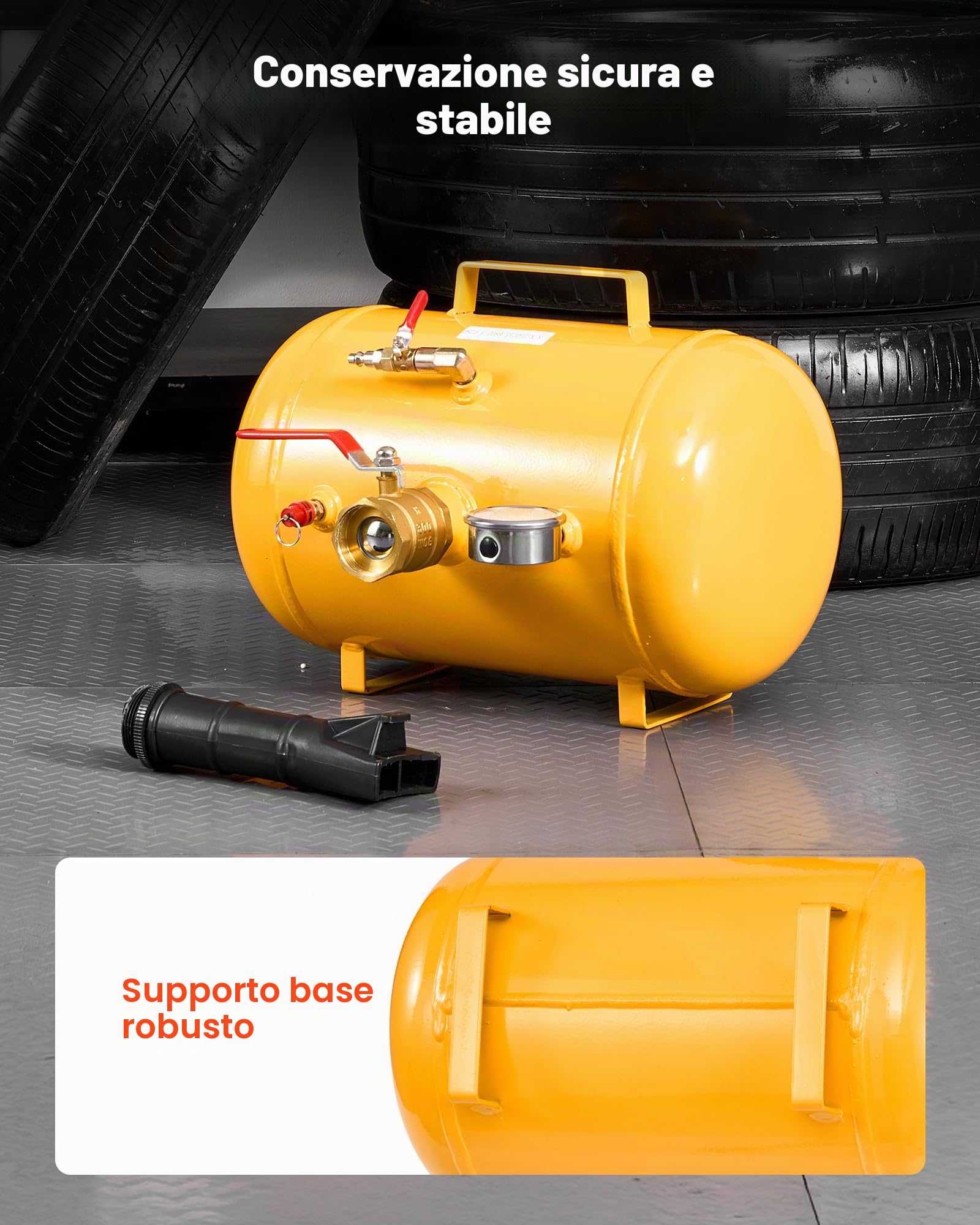 VEVOR Attrezzo per Gonfiaggio Pneumatici per Impieghi Gravosi, 0,6 a 0,8 MPa, 18,9 L Gonfiatore per Sedili con Grilletto Pneumatico per Pick-Up, Camion, ATV, Jeep, Furgone, Trattorino, Camper, Giallo