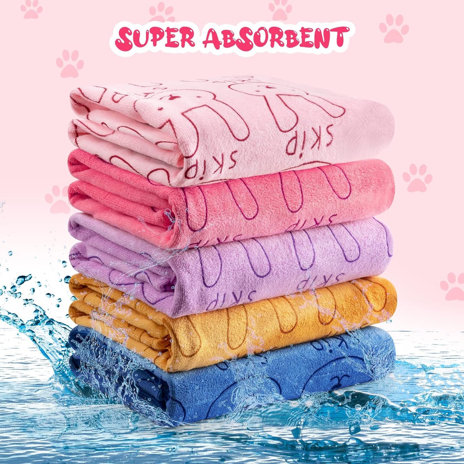 Tatuo 22 Pcs Dog Towels for Drying 20 x 40 Inch Pet Bath Towels Absorbent Microfiber Towel Quick Drying Puppy Bathing Supplies for Small Medium Large Dog Puppy Cat(Colorful,Rabbit Pattern)