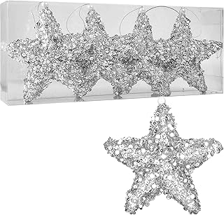 Sponsored Ad - 6" Five-Pointed Star Christmas Ornaments,4pc Set Silver Christmas Decorations Star for Xmas Trees Hanging O...