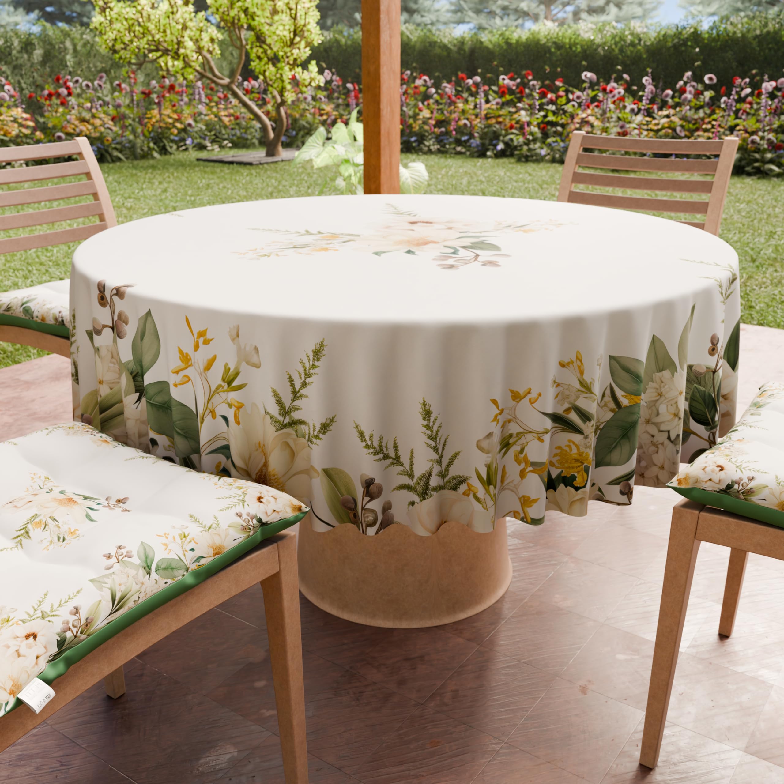 PETTI Artigiani Italiani - Anti-Stain Round Microfibre Tablecloth (Diameter 220 cm) Kitchen Table Cover for Round Table, Botanical Design, 100% Made in Italy