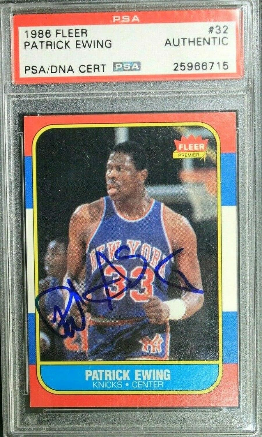 Patrick Ewing NY Knicks Signed 1986 Fleer #32 Autographed Basketball Card PSA