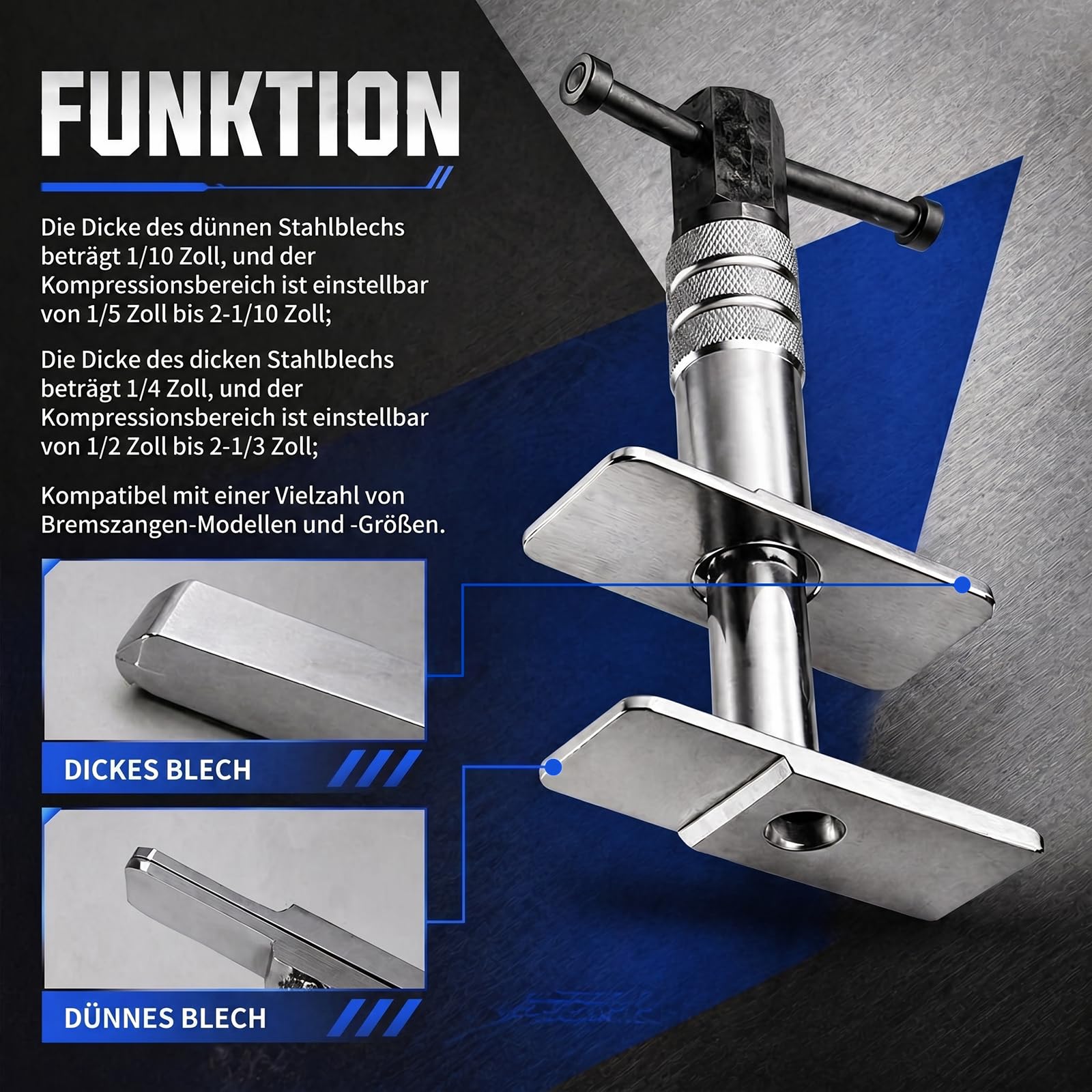 Bremskolbenrücksteller, Profi Bremsenrücksteller Auto & Motorrad Bremsen Rücksteller für Verkantfreies Zurückstellen, Bremsenrücksteller mit Kugelgelagerter Spindel Großen Kleinen Backen