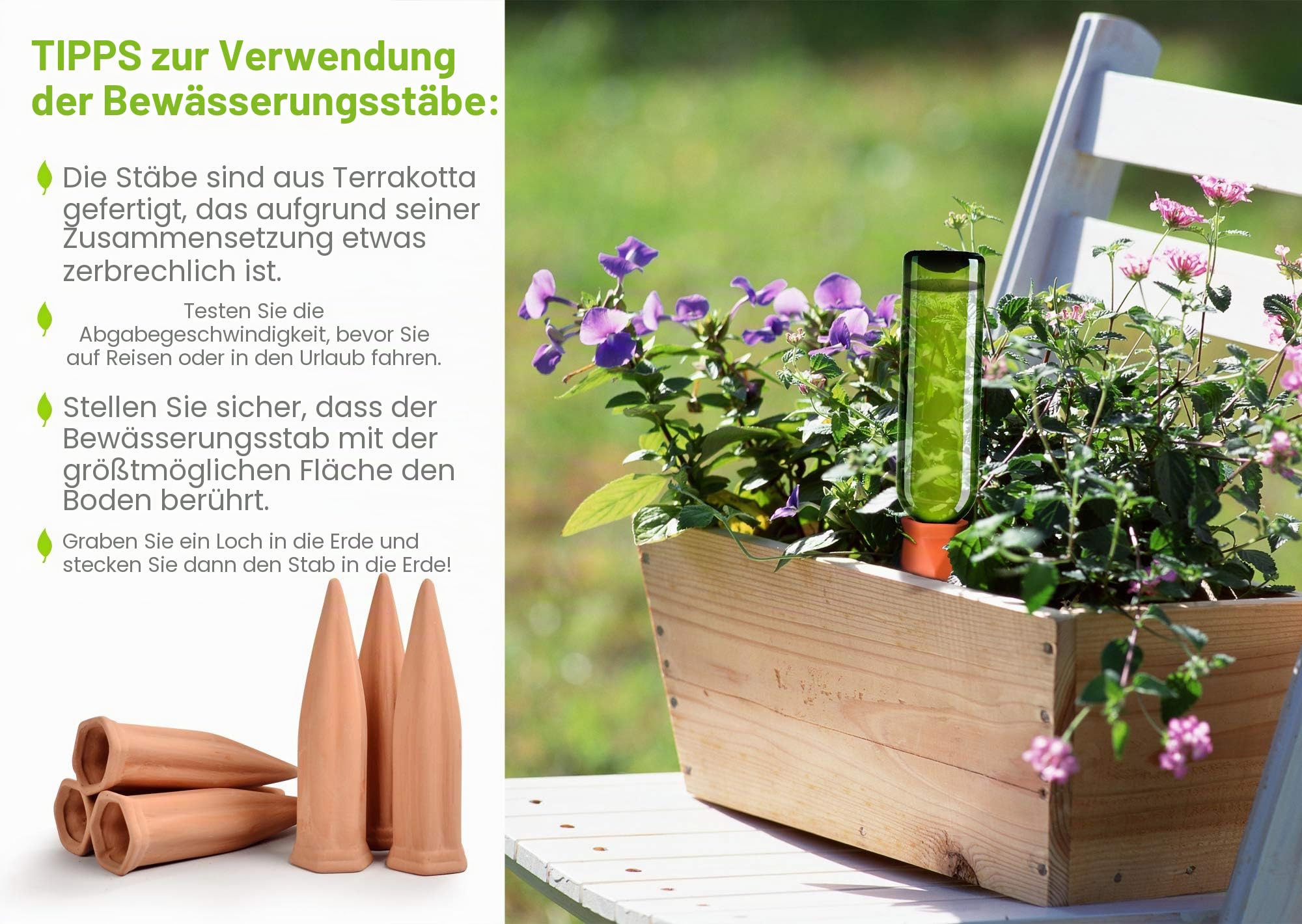 B SEPOR 6er-Set Keramik XL-Bewässerungs-Tonkegel für Glas- und PET-Flaschen, Terrakotta Pflanzenbewässerungsgeräte für den Urlaub