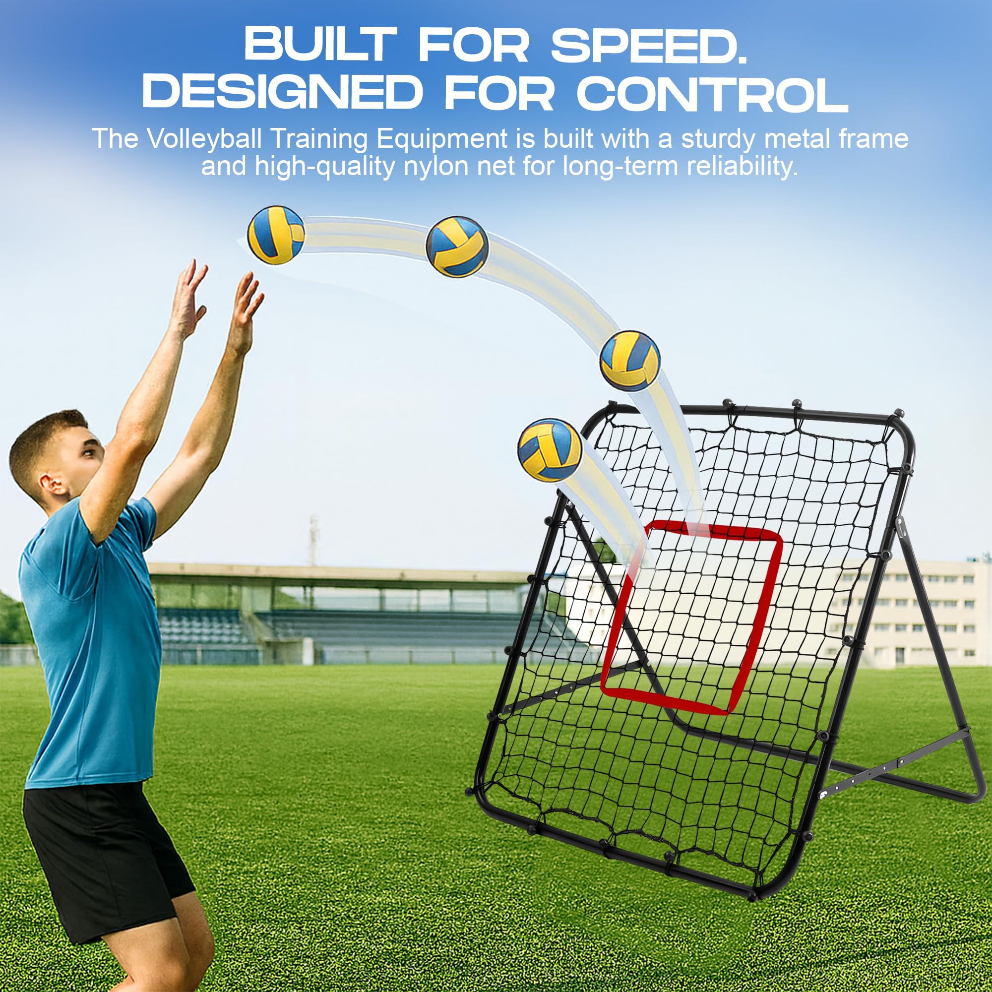 6 Angles Adjustable Volleyball Rebounder Net - Bounce Back Net for Backyard Soccer Softball Lacrosse - Steel Frame Baseball Rebounder for Adults - Suitable for Hitting Serving Passing Spike Practice