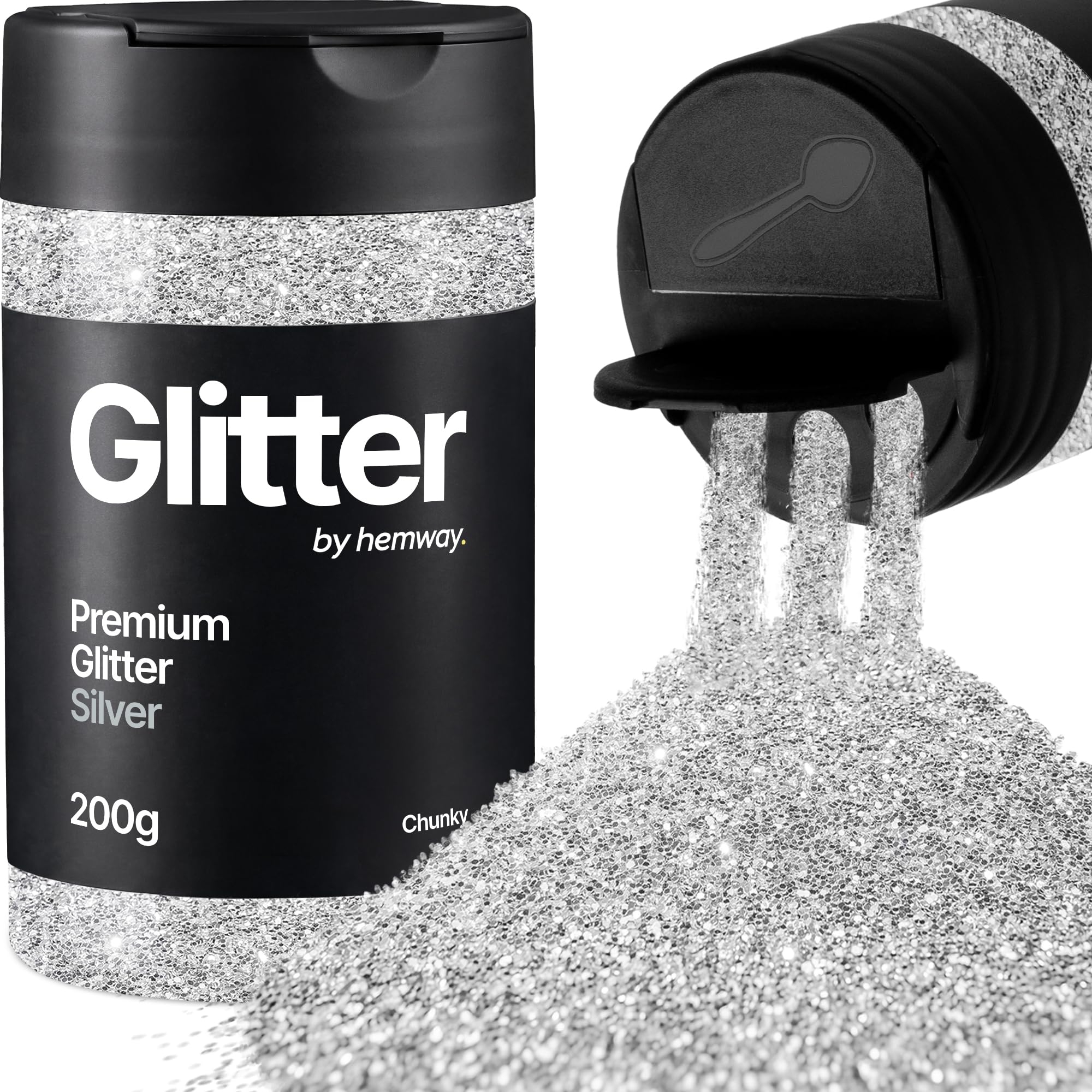 Hemway Silver Glitter Shaker, 200g Chunky Glitter for Crafts Metallic Flake Sequins for Resin & Epoxy Crafts for Decorating, Halloween, Christmas, Nail, Face, Art