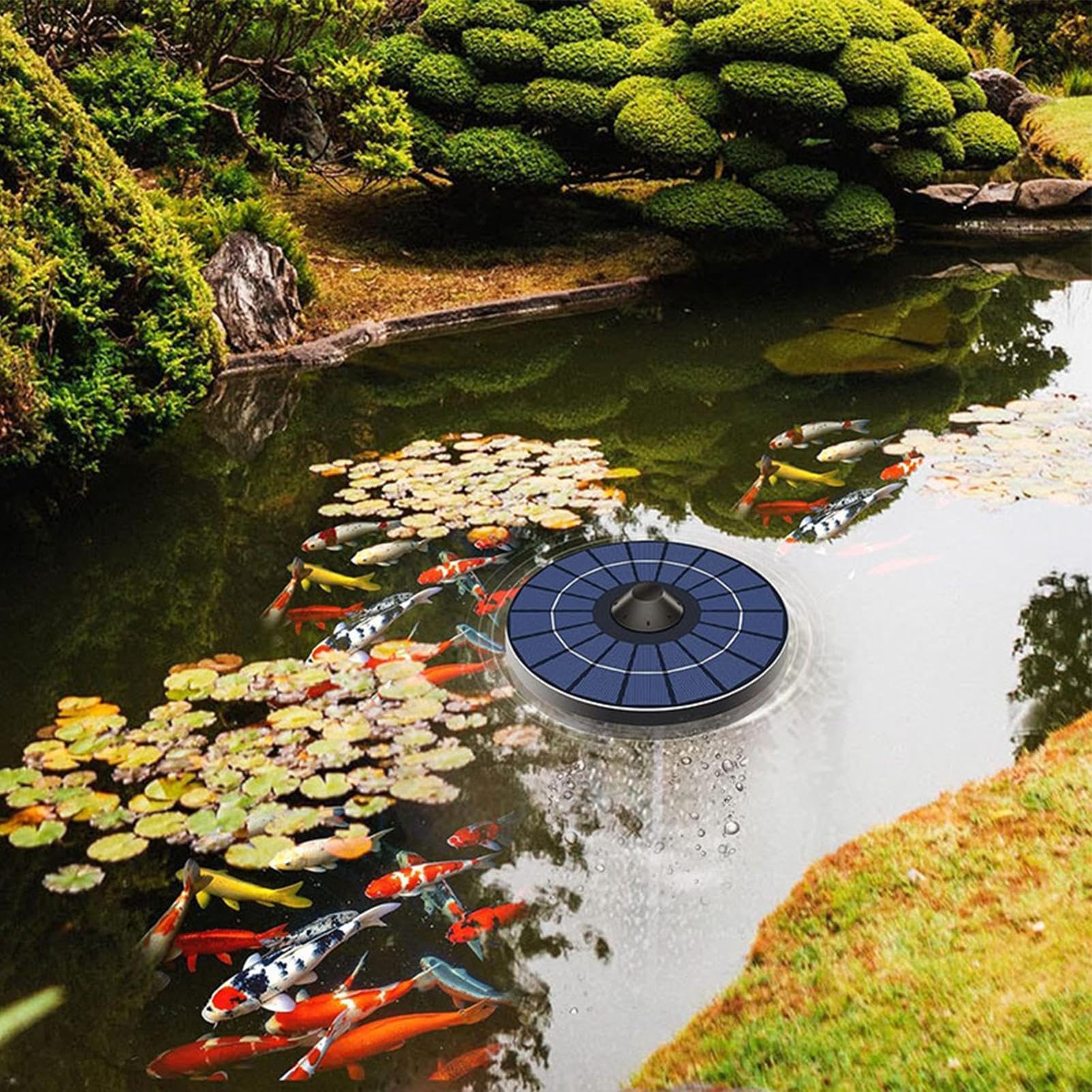 Solar Teichbelüfter 2,5 W schwimmend, Sauerstoffpumpe mit Ausströmerstein, leise Luftpumpe für Fischteich Aquarium Vogeltränke Gartenteich, 18x18 cm