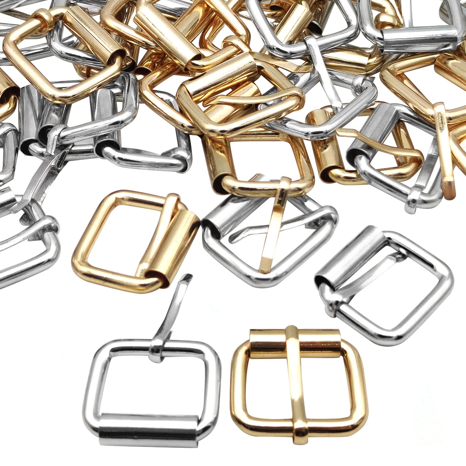 60Pcs Multi-Purpose Metal Roller Buckles 1x0.7Inch,Metal Belt Buckle Rings Hardware Pin Buckle for Bags Leather Belt Strap(Gold,Silver)