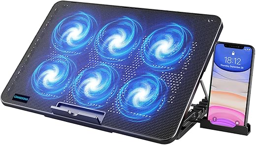 LIANGSTAR Laptop Cooling Pad, Laptop Cooler with 6 Quiet Fans for 12-17 Inch Notebook Gaming Fan Stable Stand, 7 Height & Wind Speed Adjustable, 2…