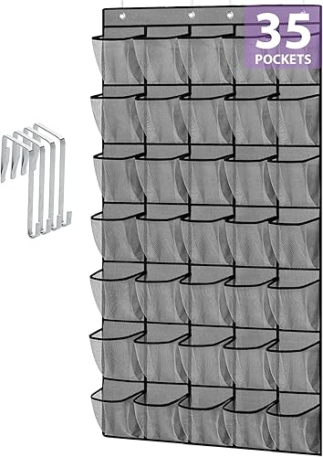 Organizador de zapatos con 35 bolsillos grandes para colgar sobre la puerta, estante de zapatos extra resistente de tela Oxford para armario de