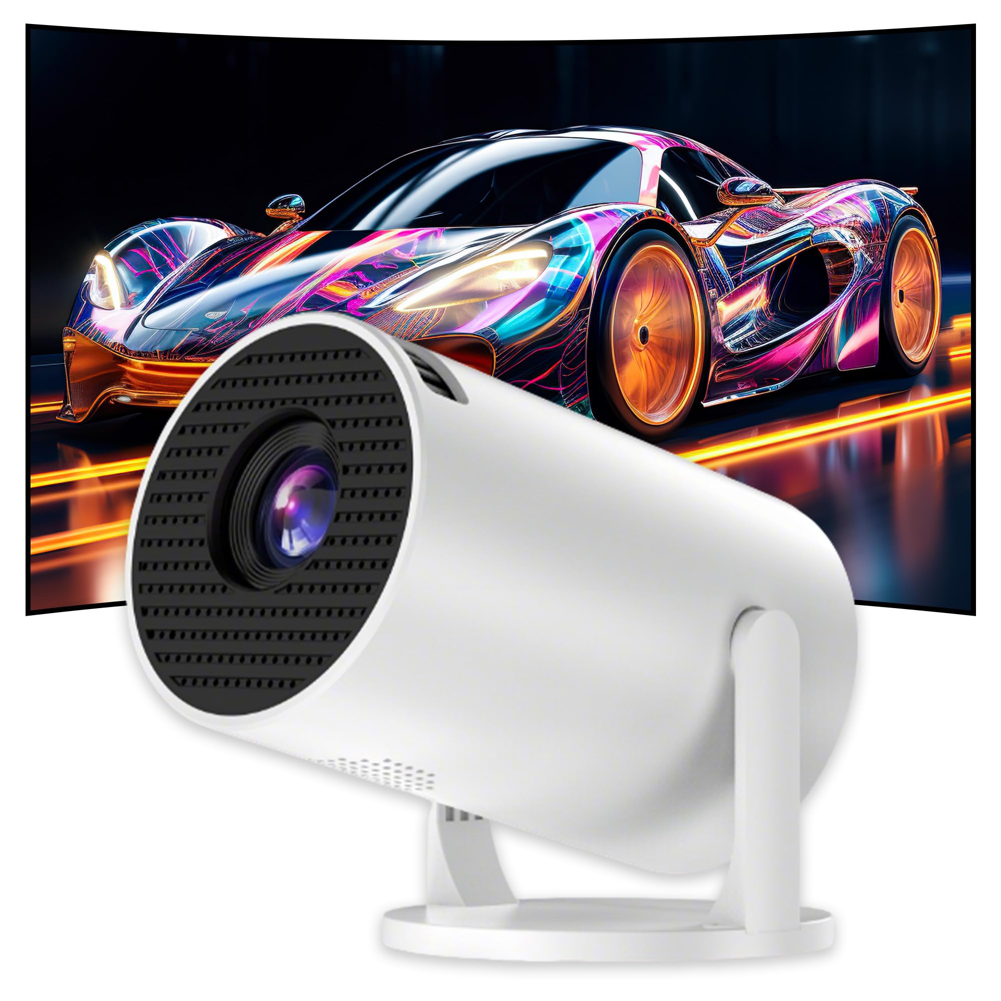 Mini Proyector V4 para Dormitorio/Exteriores,Proyector Inteligente c/WiFi 2.4 GHz+D3100,Proyectors Portátil+HD-IN,480×360p,60 Lúmenes,Compatible c/Smartphones/TV(Blanco) (Wired)