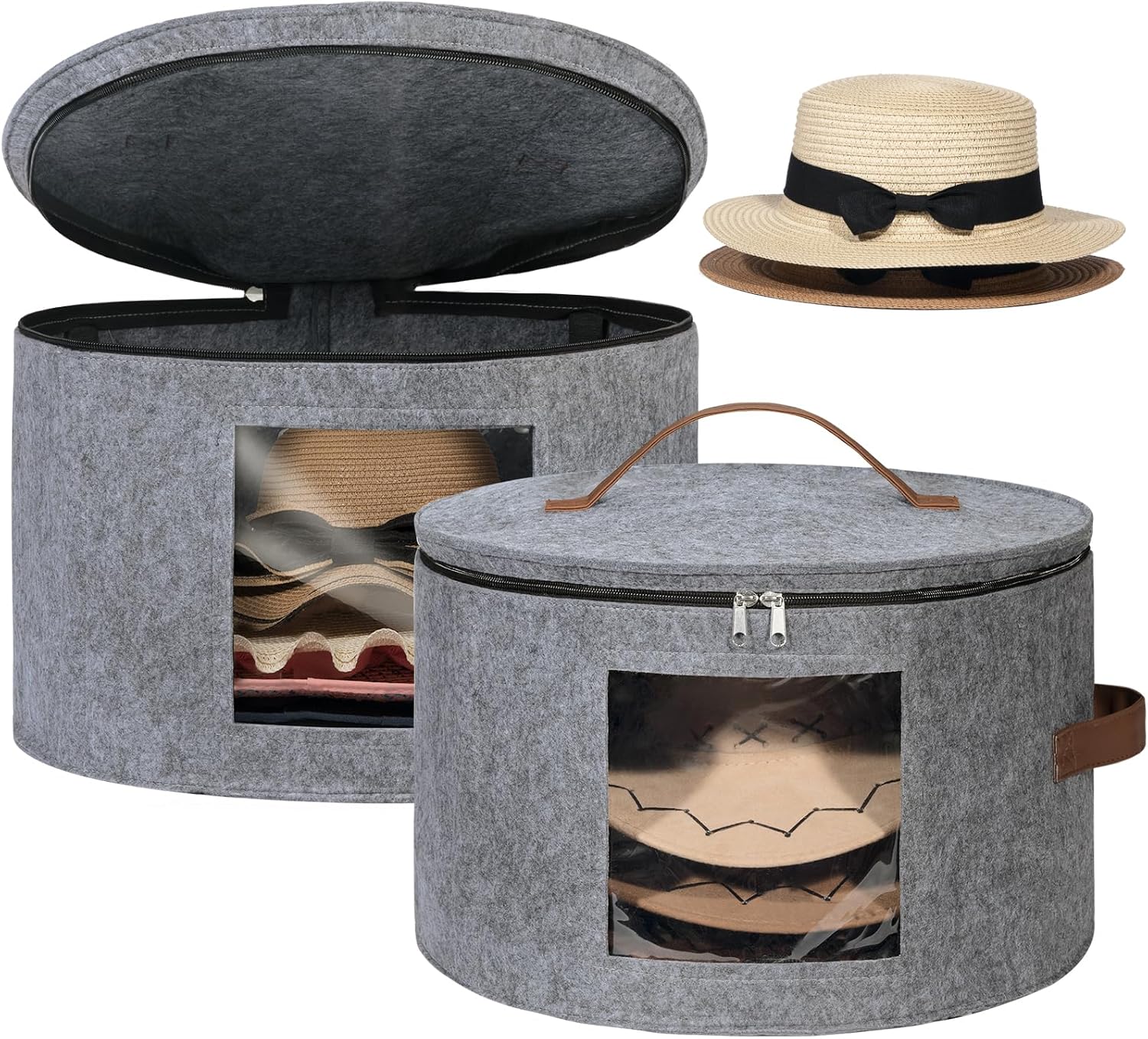 Lifewit Round Felt Hat Box Gray 2 Packs and 10 Compartments Hat Organizer for Baseball Caps Gray 1 Pack