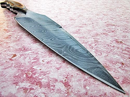 Miniatura 2 de Poshland RG-75 Cuchillo de caza hecho a mano de acero de Damasco de 14.4 pulgadas, hermoso mango de micarta de dos tonos