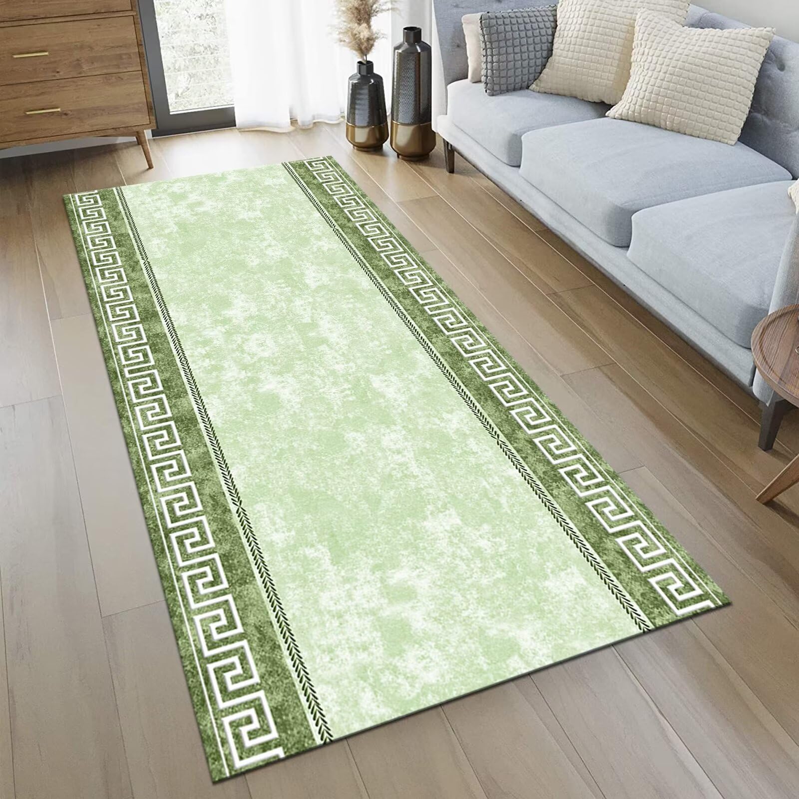 Tappeto Cucina Antiscivolo Tappeto Passatoia Verde Bianco 3D Tappeti Runner Antimacchia Corridoio Soggiorno 60X150CM Poliestere Passatoia cucina Legno Moderno Durevole Tappetino zerbino Lavabile
