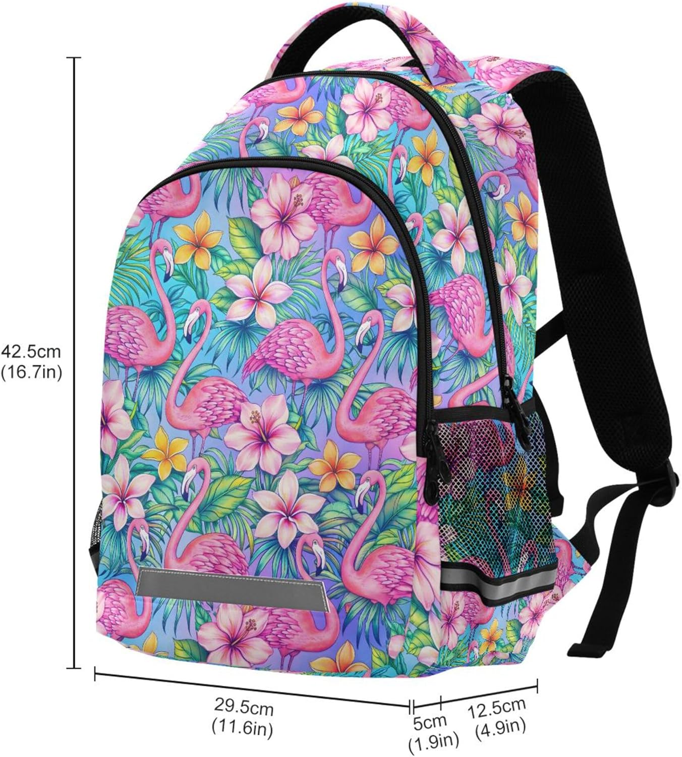 MNSRUU School Backpack with Chest Strap, Flamingo Tropical Bird Flower Laptop Backpack One Size