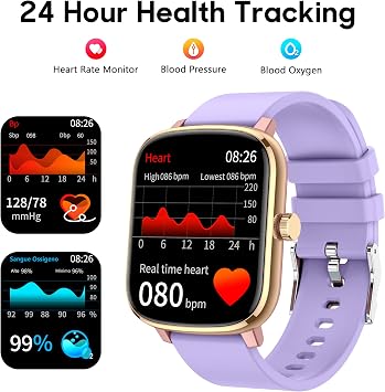 Popglory Smart Watch, 1.69'' Fitness Watch Women Men with Heart Rate, Blood Pressure, Blood Oxygen & Sleep Monitor, 110 Sports Modes Fitness Tracker, Waterproof Pedometer Compatible Android iPhone