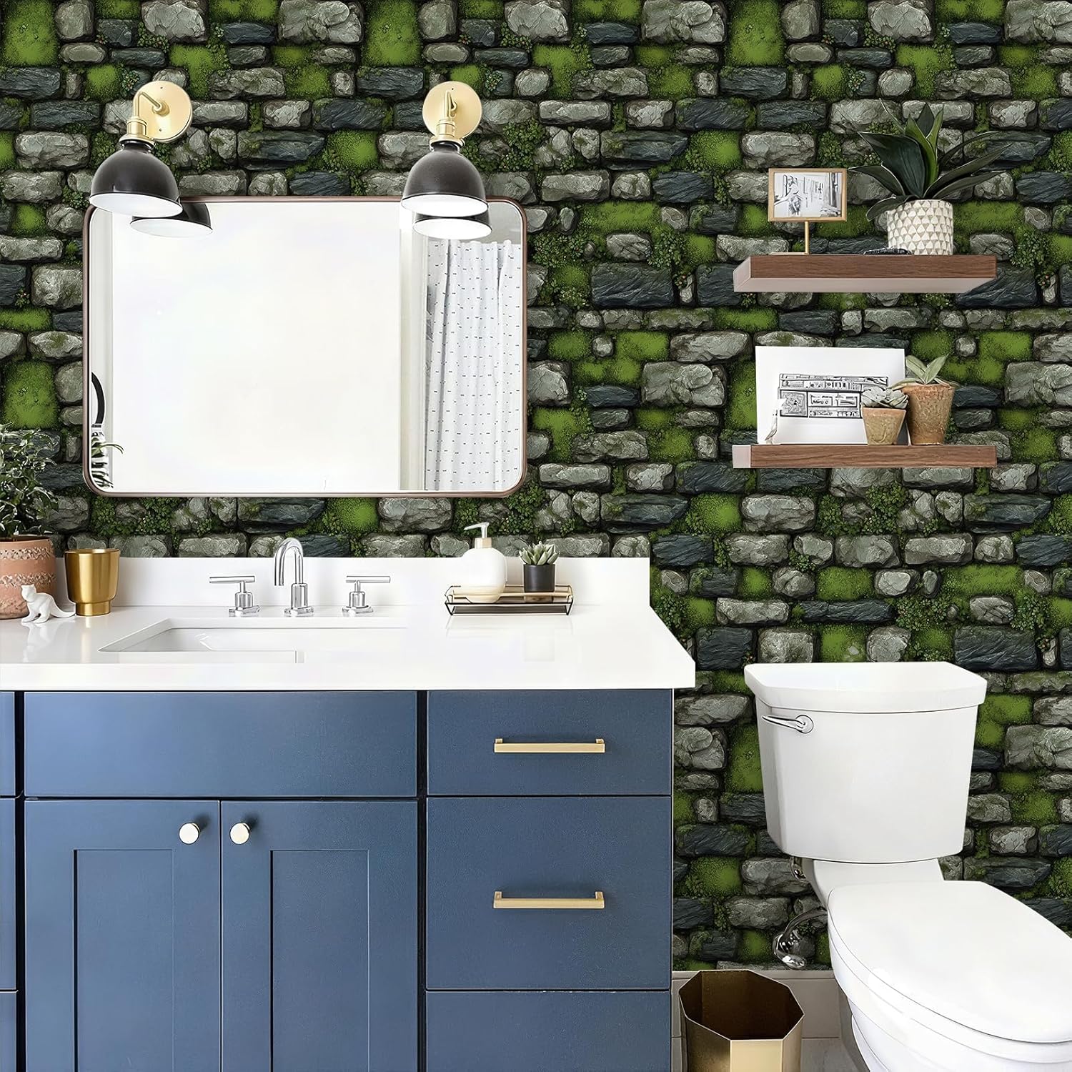 Peel and Stick Rustic Stone Wallpaper Vintage Removable Natural Textured 17.7" x 118.11" Wall Paper Watercolor Self Adhesive Contact Paper for Classroom Bedroom Laundry Room Bathroom