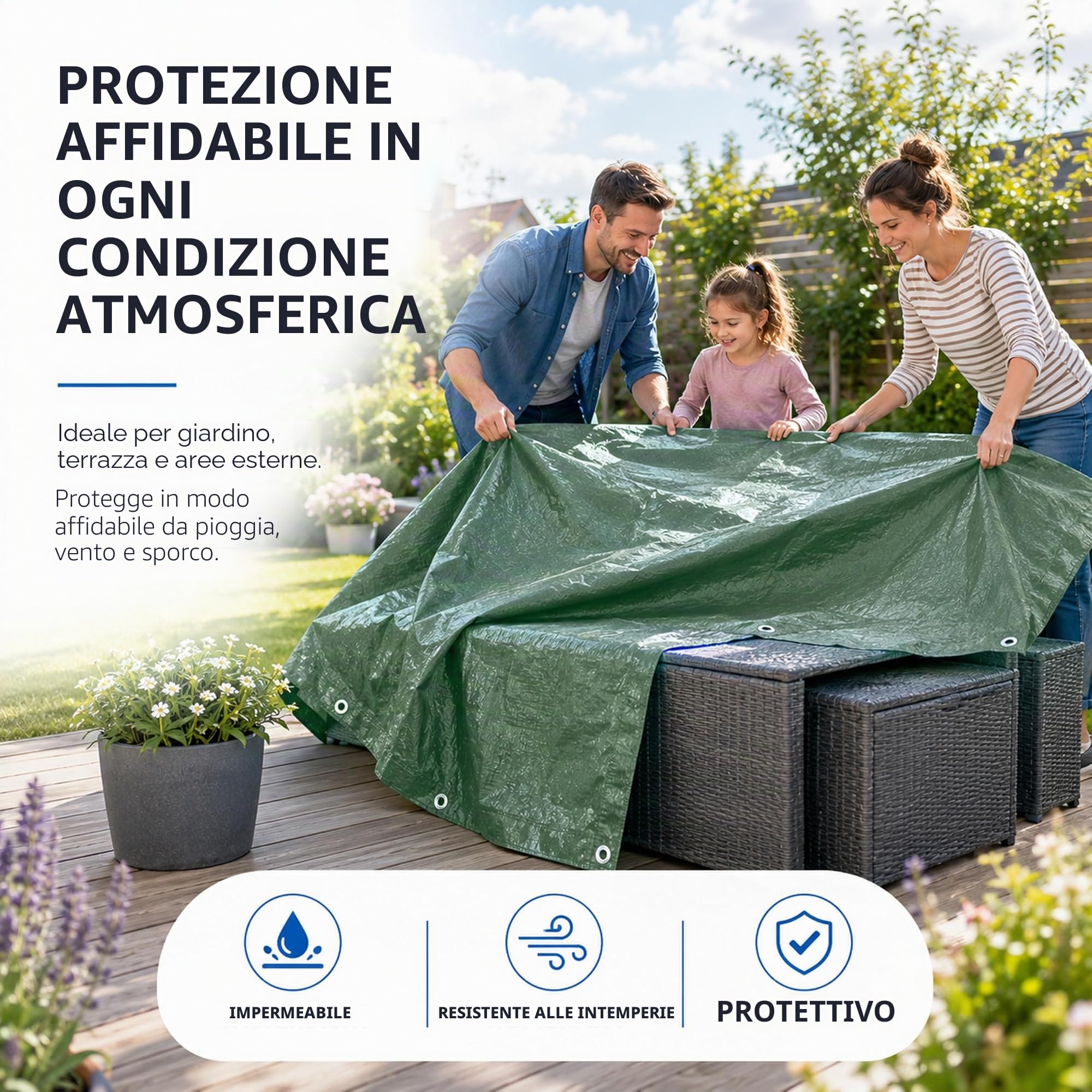 Telone impermeabile, 6 x 10 m, 150 g/m², verde, con occhielli, per tenda da sole, telone per rimorchio da cantiere