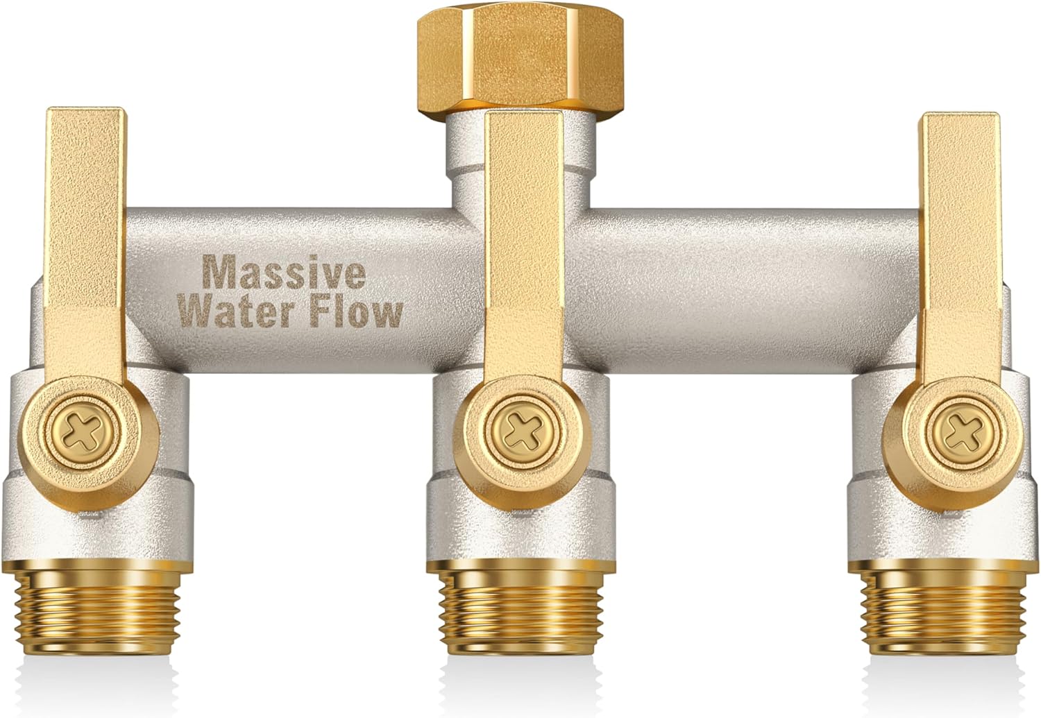 Garden Hose Splitter, 3 Way Hose Splitter Heavy Duty Full Flow Solid Brass Nickel Plated Spigot Splitter Valve with Metal Handle, Outdoor Faucet Splitter, 3/4 - Inch Frost Resistant Hose Adapter
