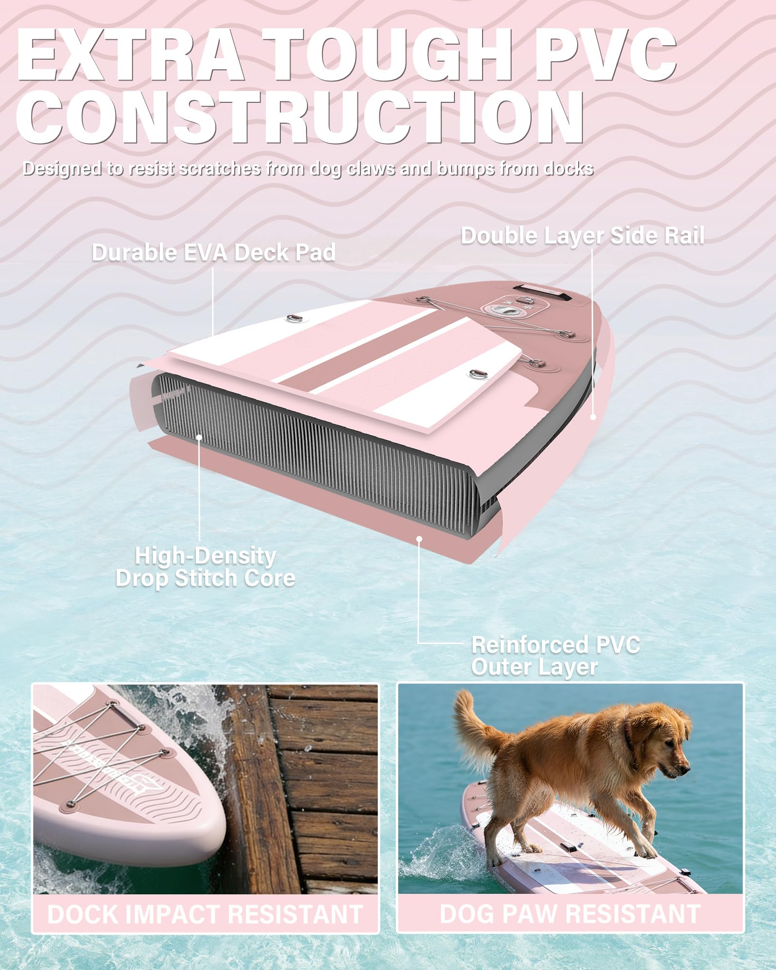 TIGERXBANG Tabla Paddle Surf Hinchable con Asiento, 335x86x15cm Stand Up Paddle Board para Adultos/niños, Kit Completo de Surf ISUP, Rosa